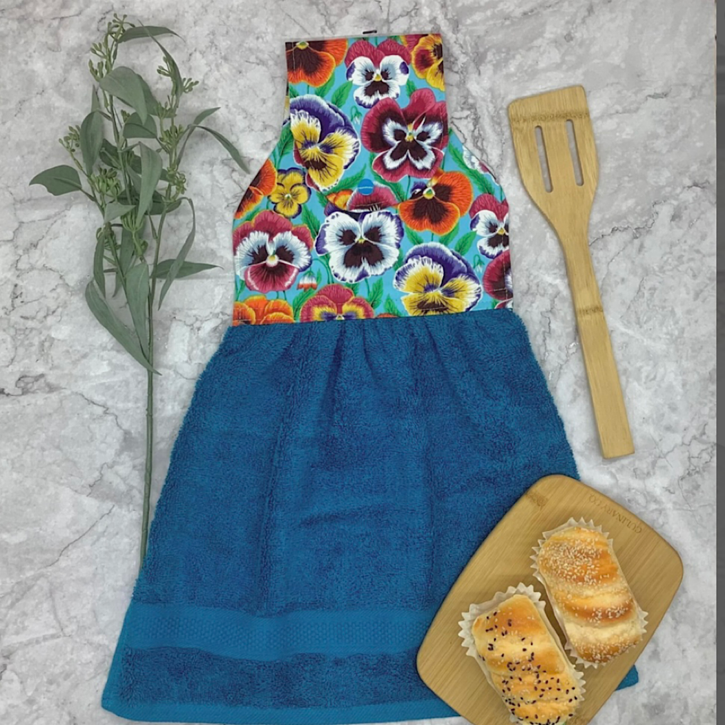 Garden flowers hanging hand towel with fabric and loop top. 4 Designs