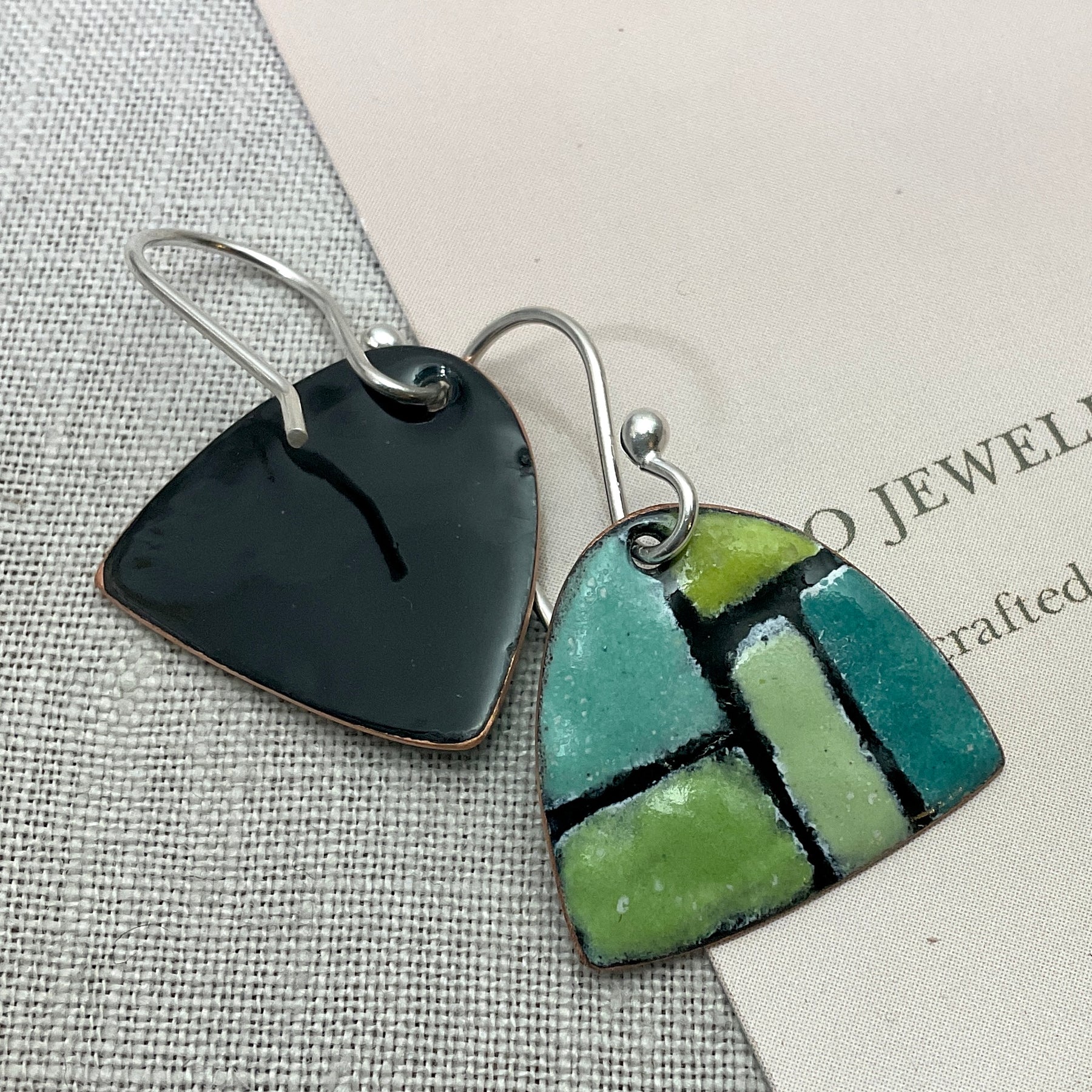 Retro Greens. Handmade enamel earrings