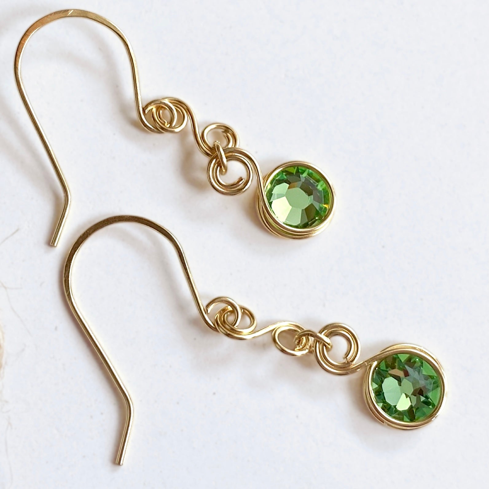 Peridot green crystal dangle earrings | 14k gold-filled | August birthstone gift