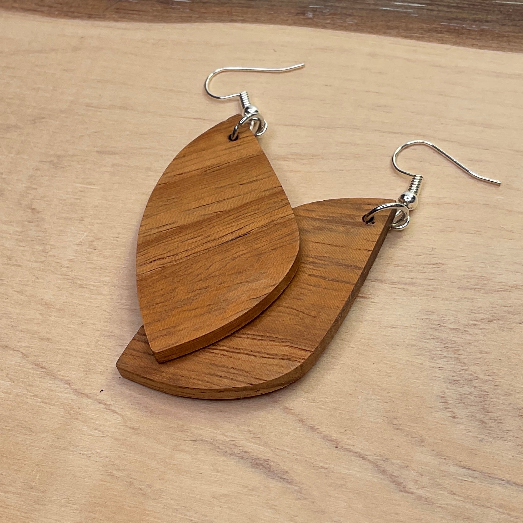 Unique Queensland Maple Earrings Handmade from Recycled Timber