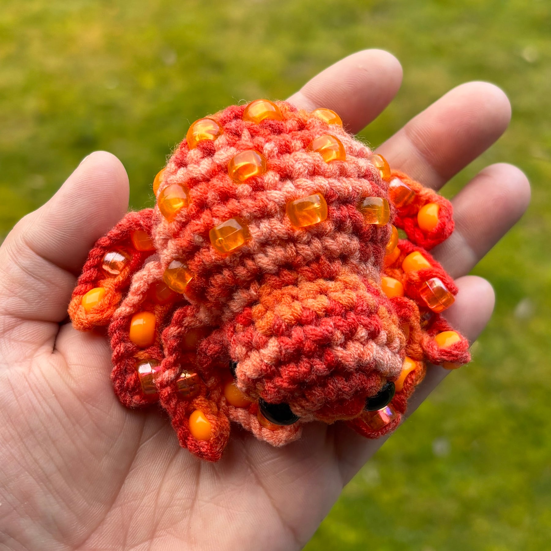 Spider Beaded Fidget Crochet Toy Orange Keychain Bag Tag