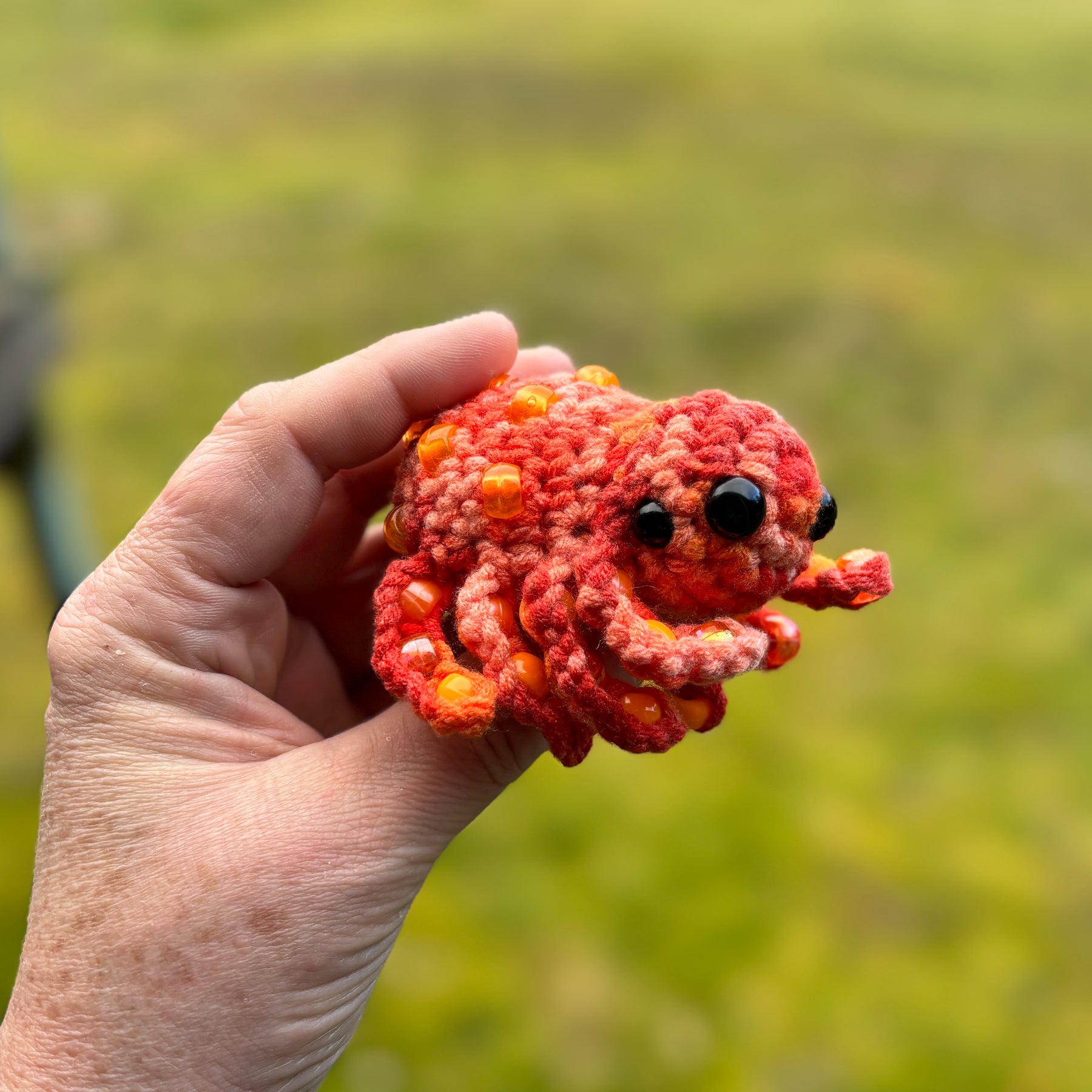Spider Beaded Fidget Crochet Toy Orange Keychain Bag Tag