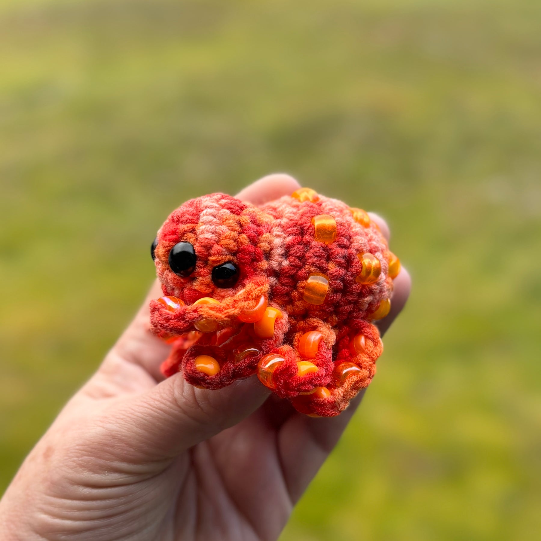 Spider Beaded Fidget Crochet Toy Orange Keychain Bag Tag