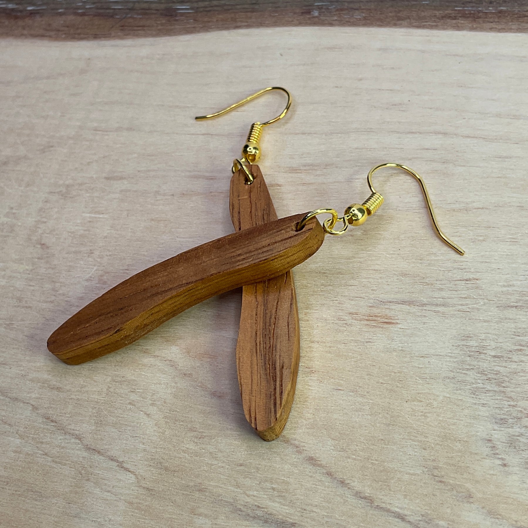 Unique Queensland Maple Earrings Handmade from Recycled Timber