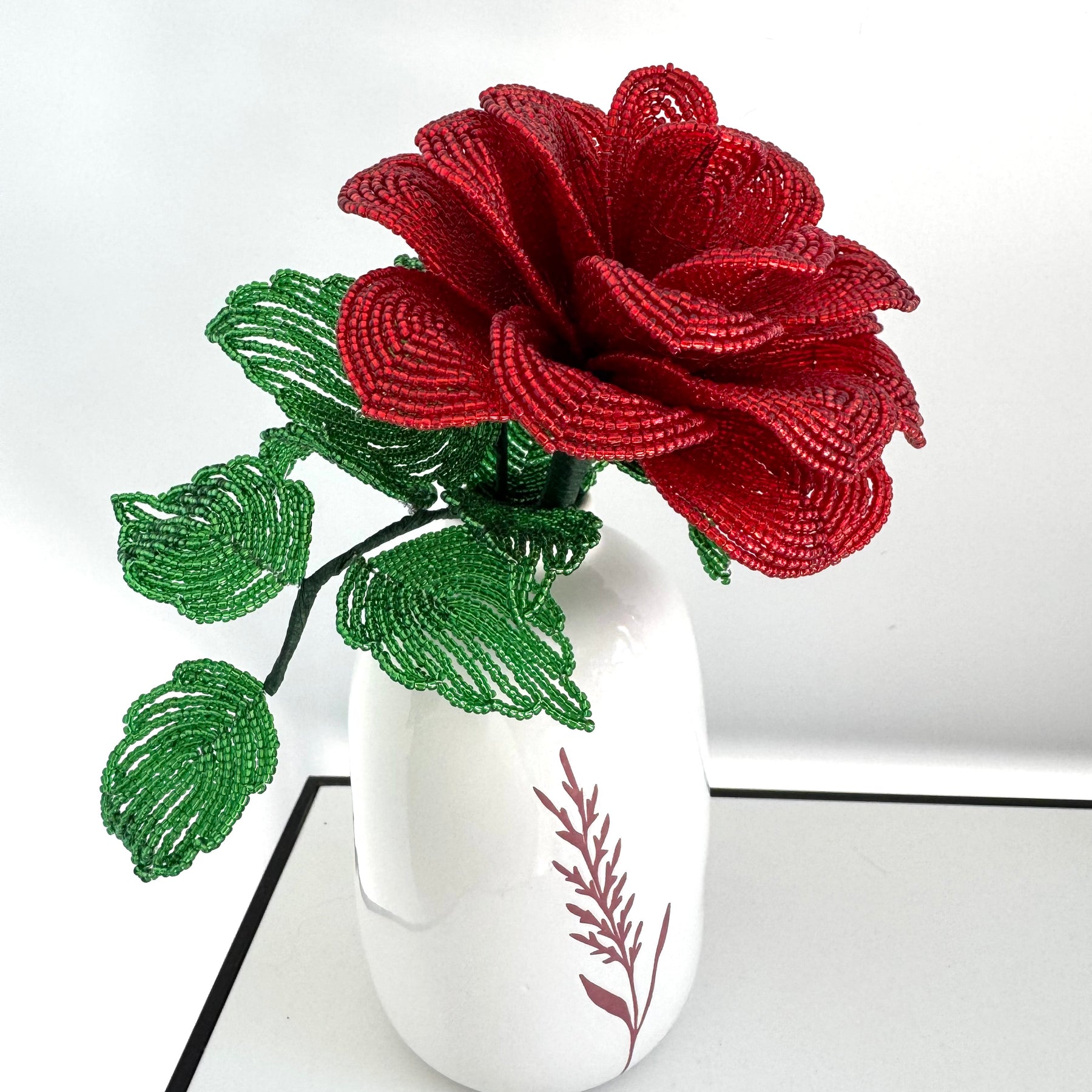 French-beaded Red Rose flower