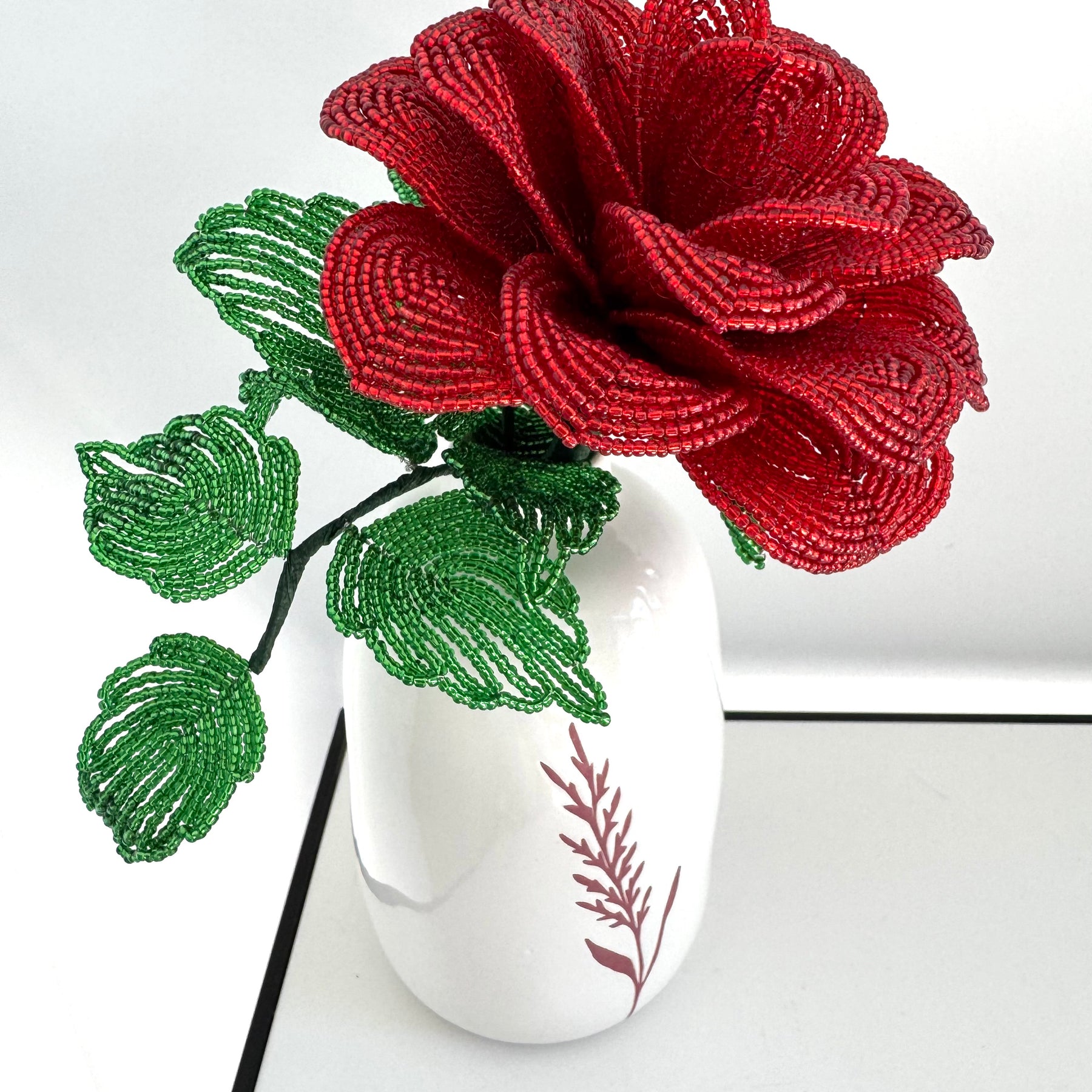 French-beaded Red Rose flower