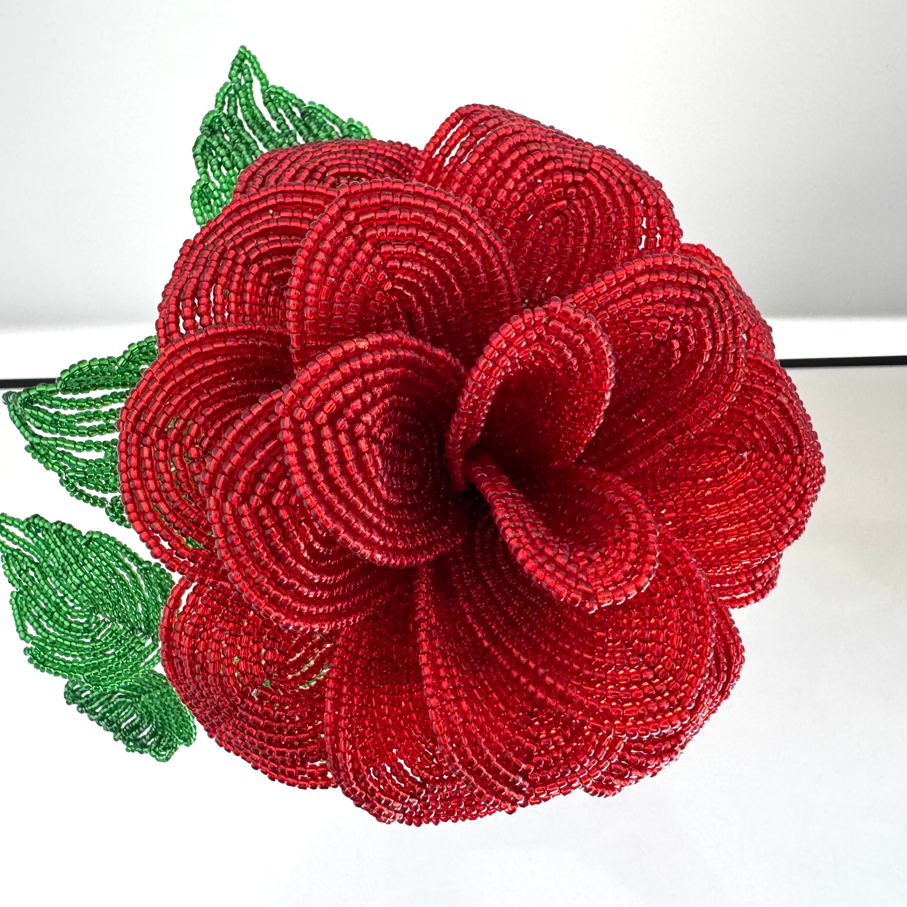 French-beaded Red Rose flower