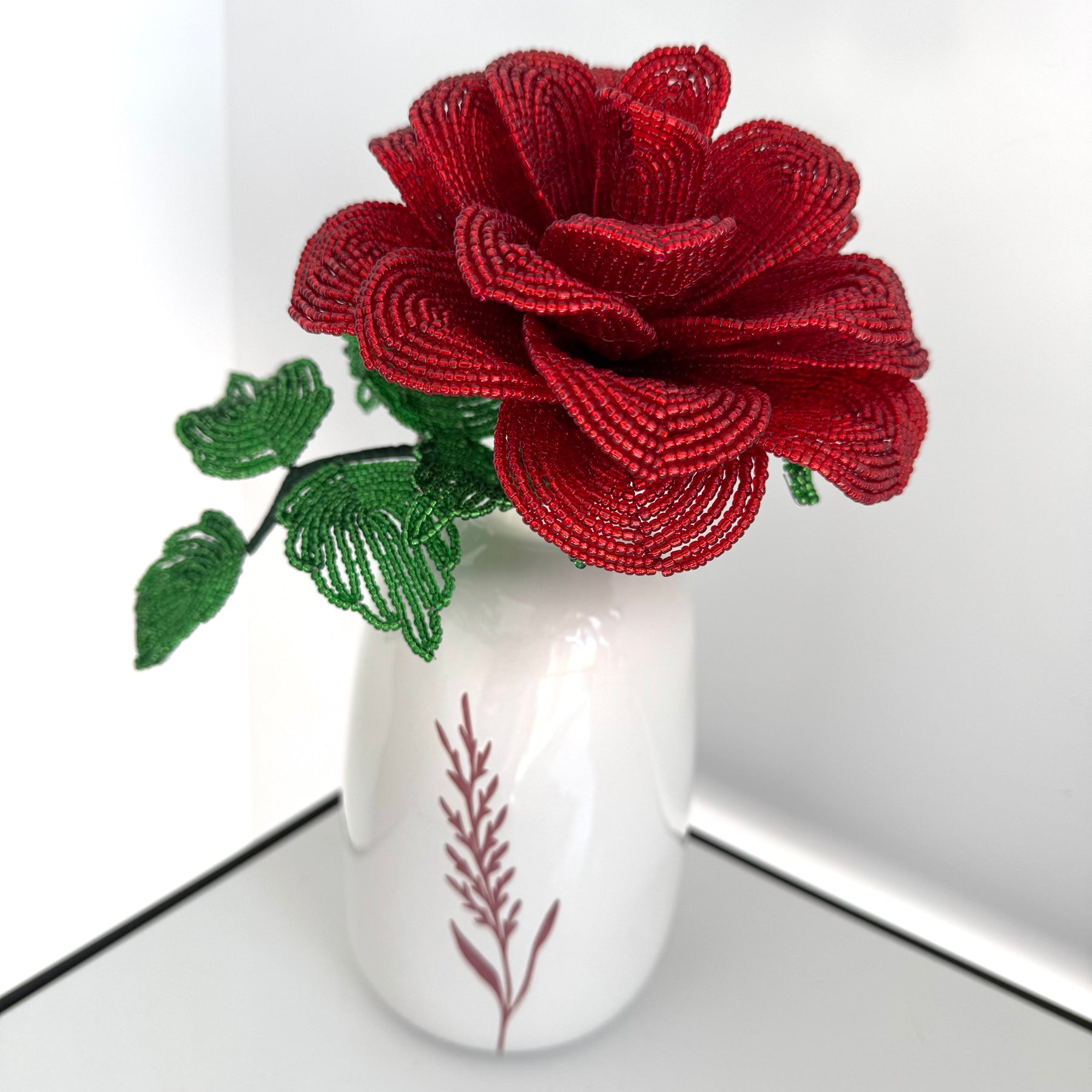 French-beaded Red Rose flower