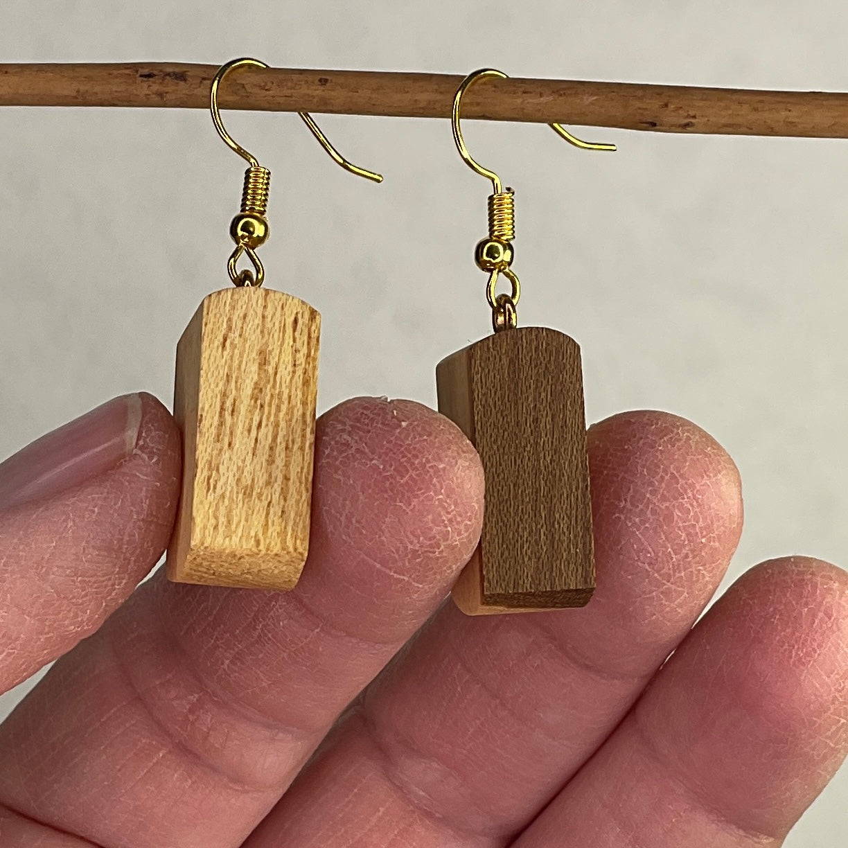 Unique Wooden Earrings in Elm - Beautifully Handmade from Recycled Timber