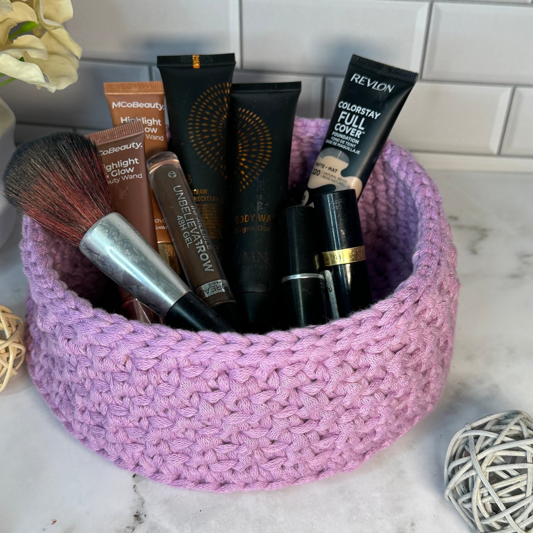 Handmade Crocheted Mauve Basket – Stylish Home Décor