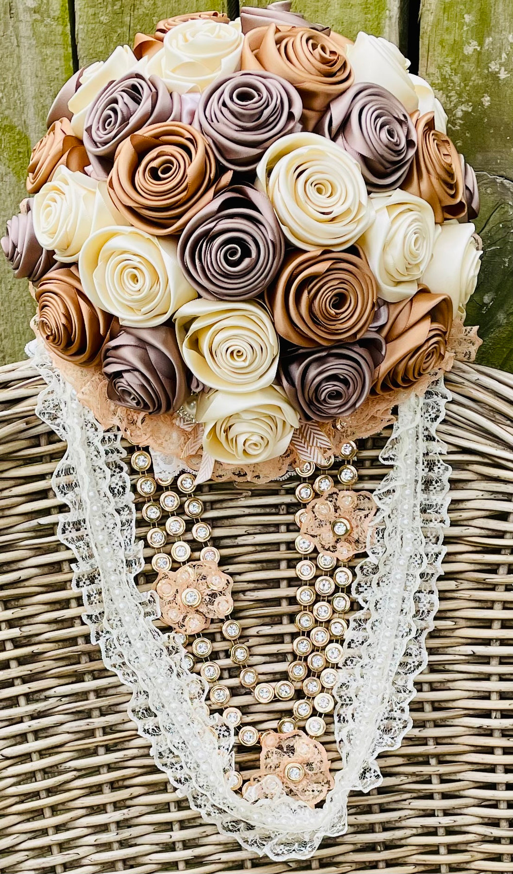 Wedding Bouquet Mocha Cream Caramel & Sash