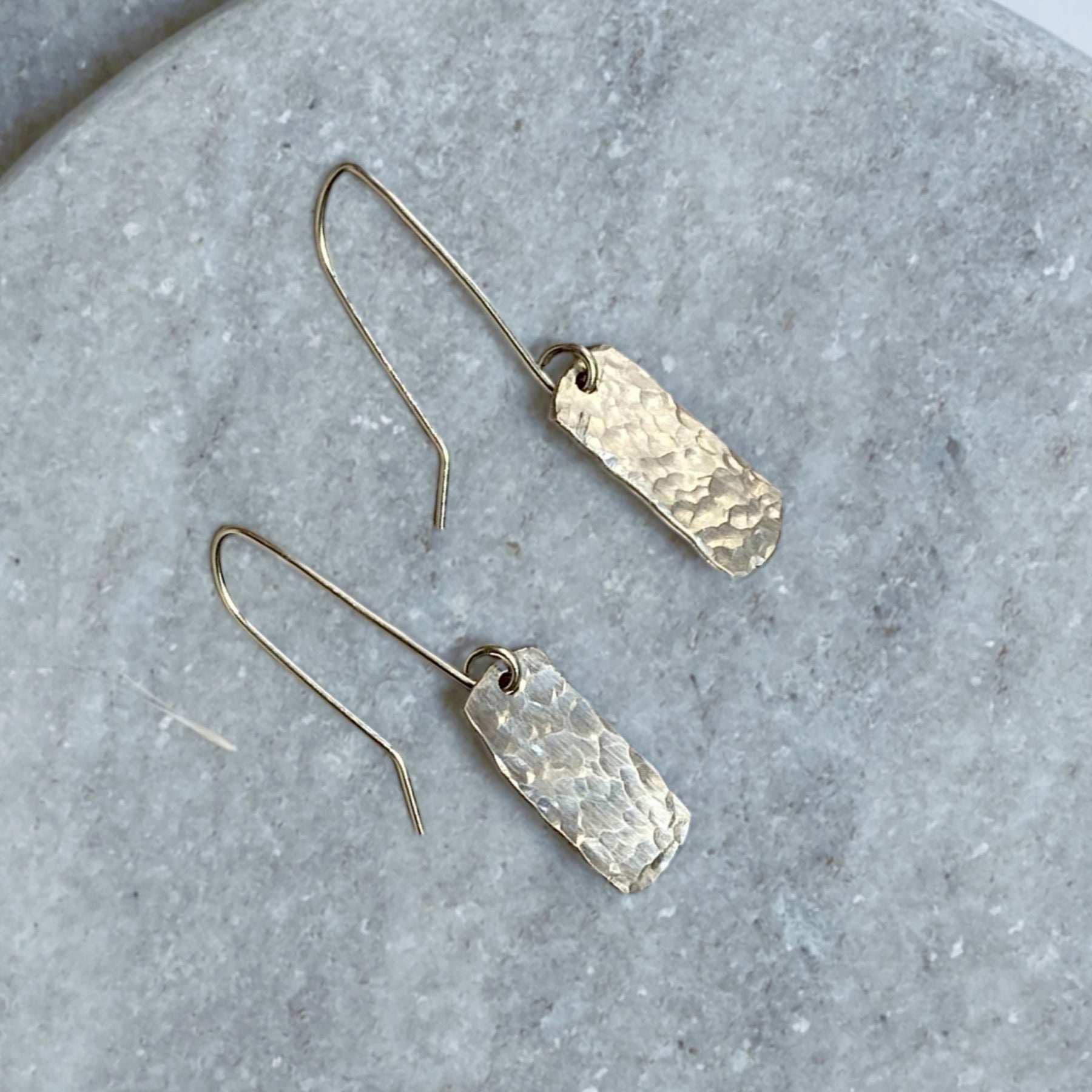 Dimpled rectangle dangle earrings | Sterling silver | Rain-drops | Matching necklace available