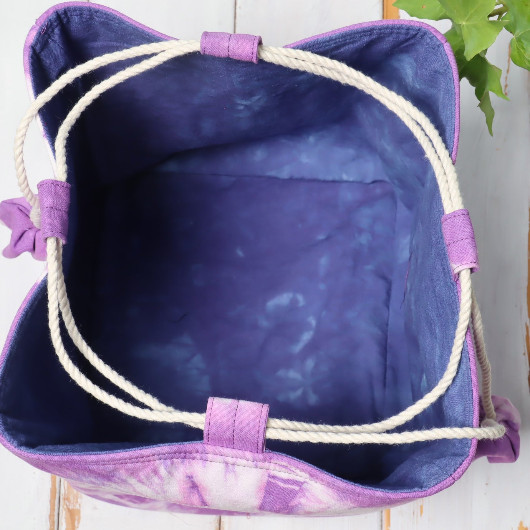 Large Tie Dyed Komebukuro Bag, Purple and Navy