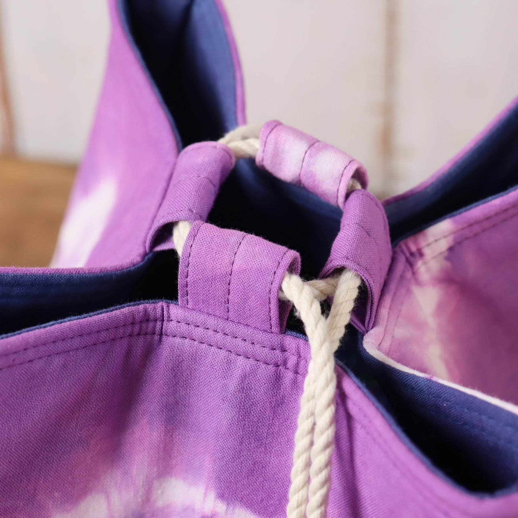 Large Tie Dyed Komebukuro Bag, Purple and Navy