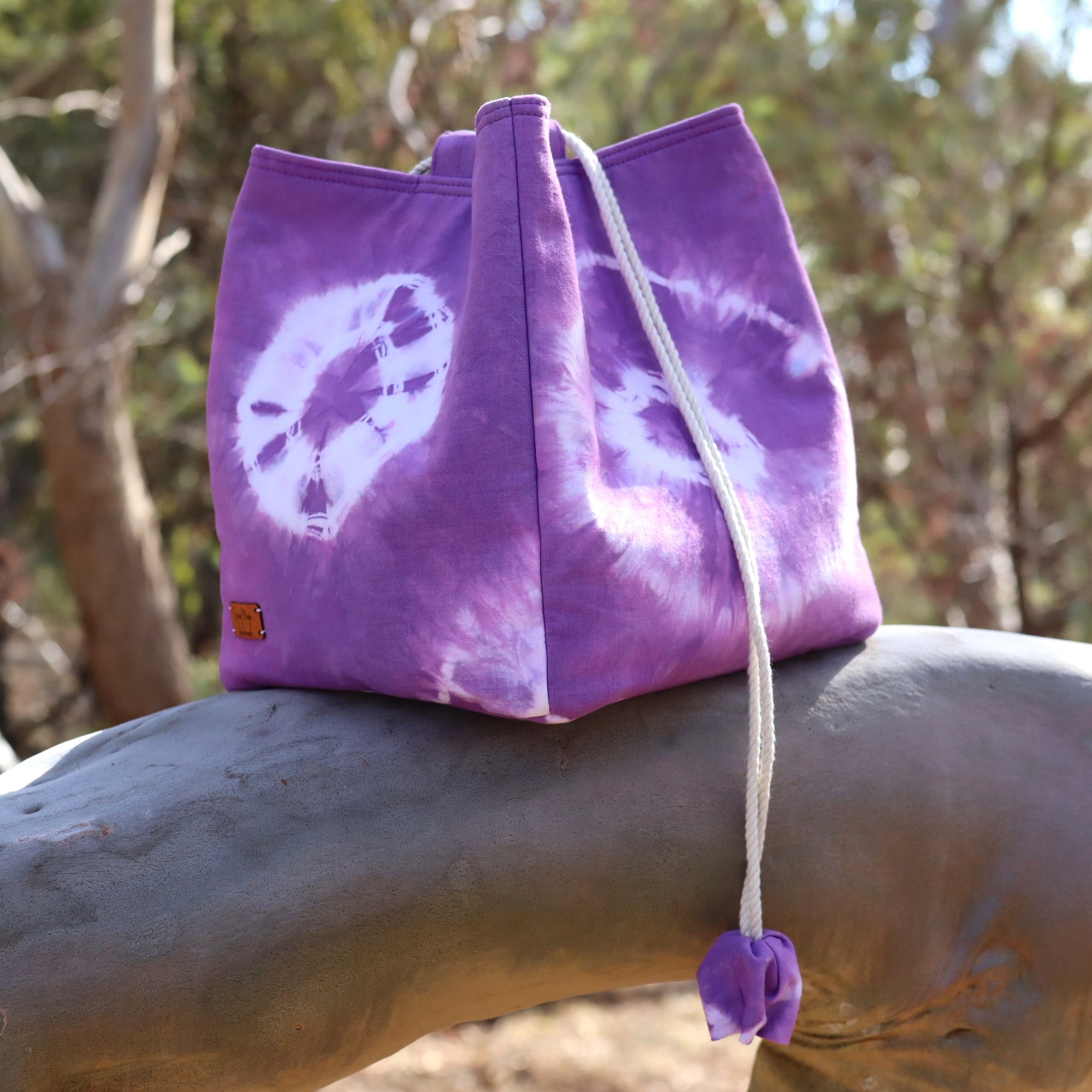 Large Tie Dyed Komebukuro Bag, Purple and Navy