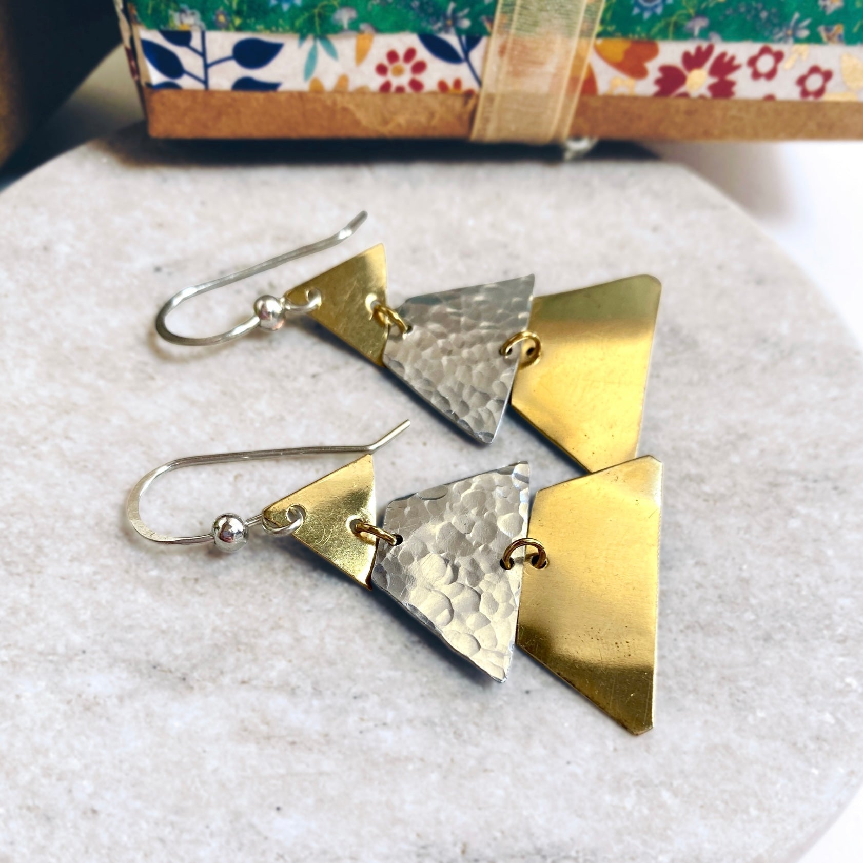 Gold and silver Christmas tree dangle earrings | Sterling silver ear hooks | Festive jewellery
