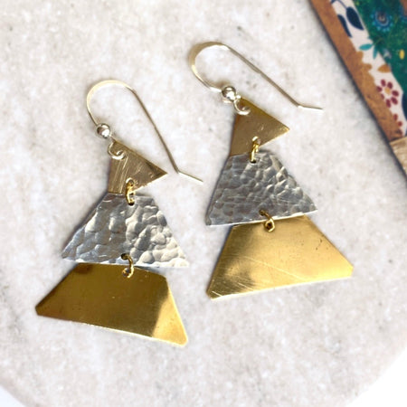 Gold and silver Christmas tree dangle earrings | Sterling silver ear hooks | Festive jewellery