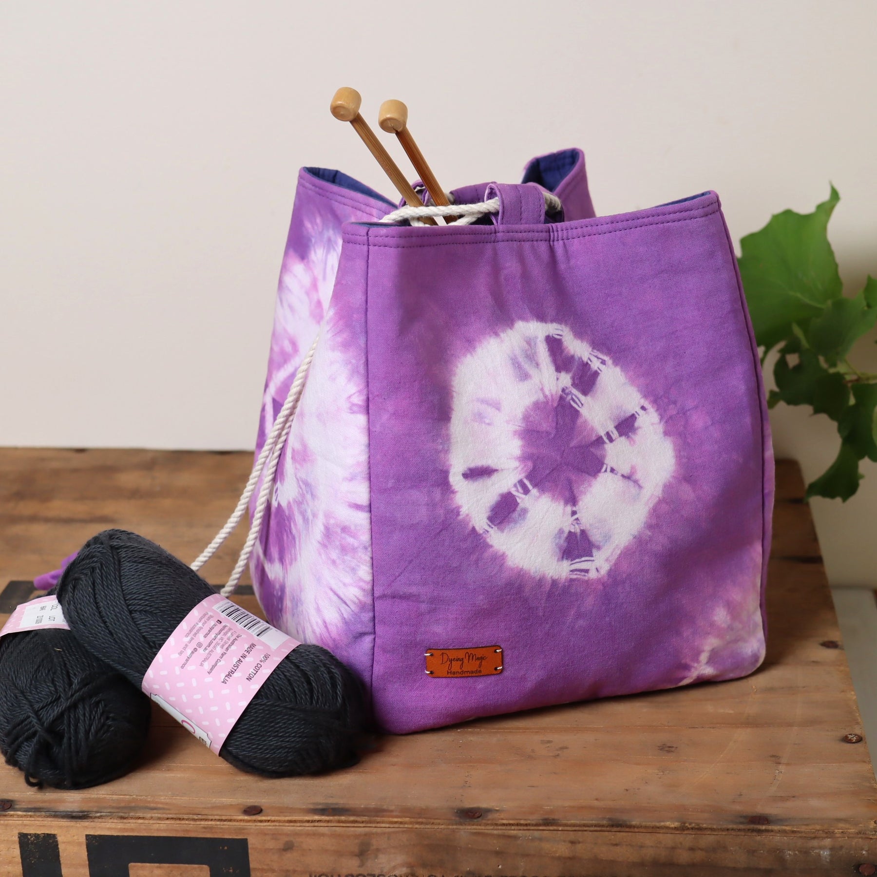 Large Tie Dyed Komebukuro Bag, Purple and Navy