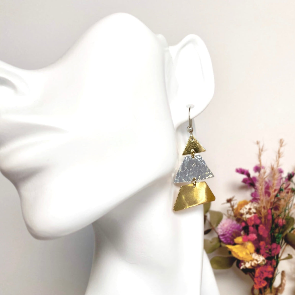 Gold and silver Christmas tree dangle earrings | Sterling silver ear hooks | Festive jewellery