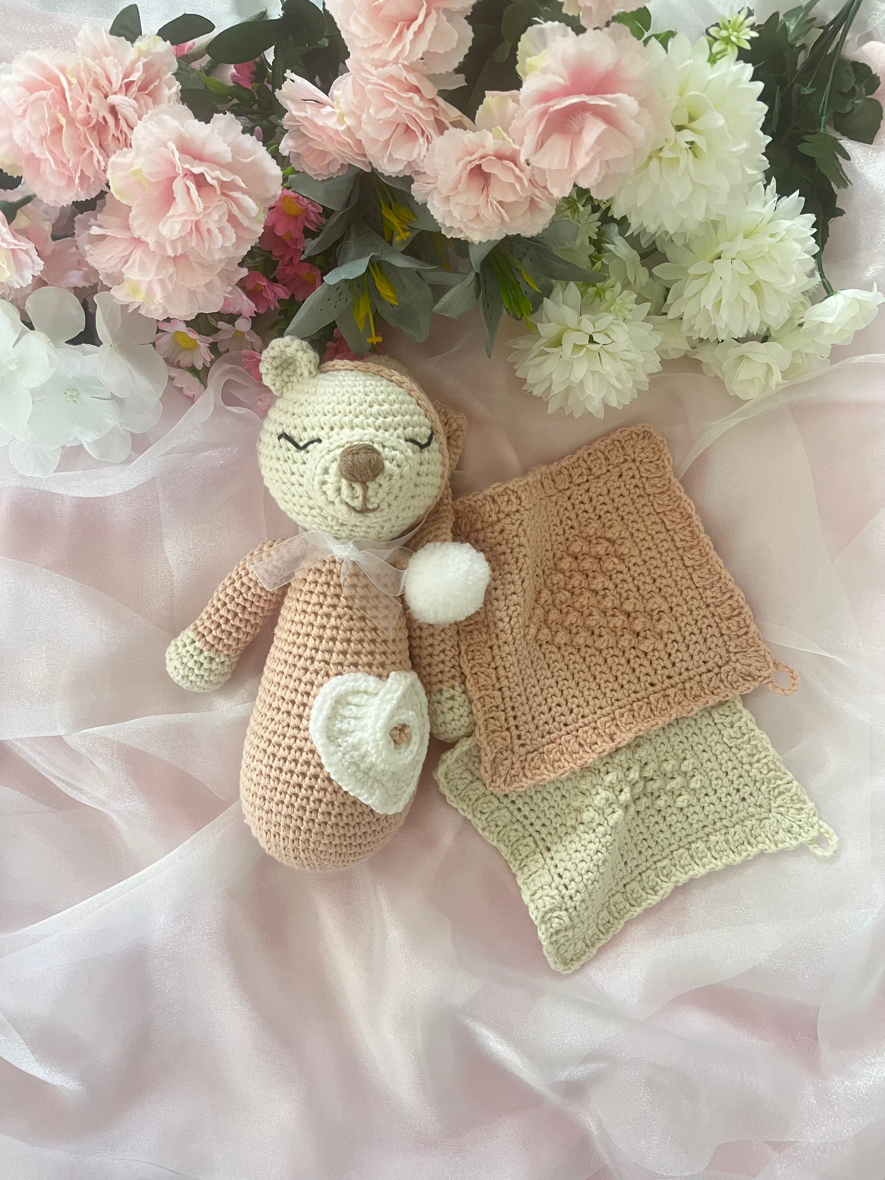 Handmade Crochet Teddy Bear Gift Set - Crochet Baby Gift Pack