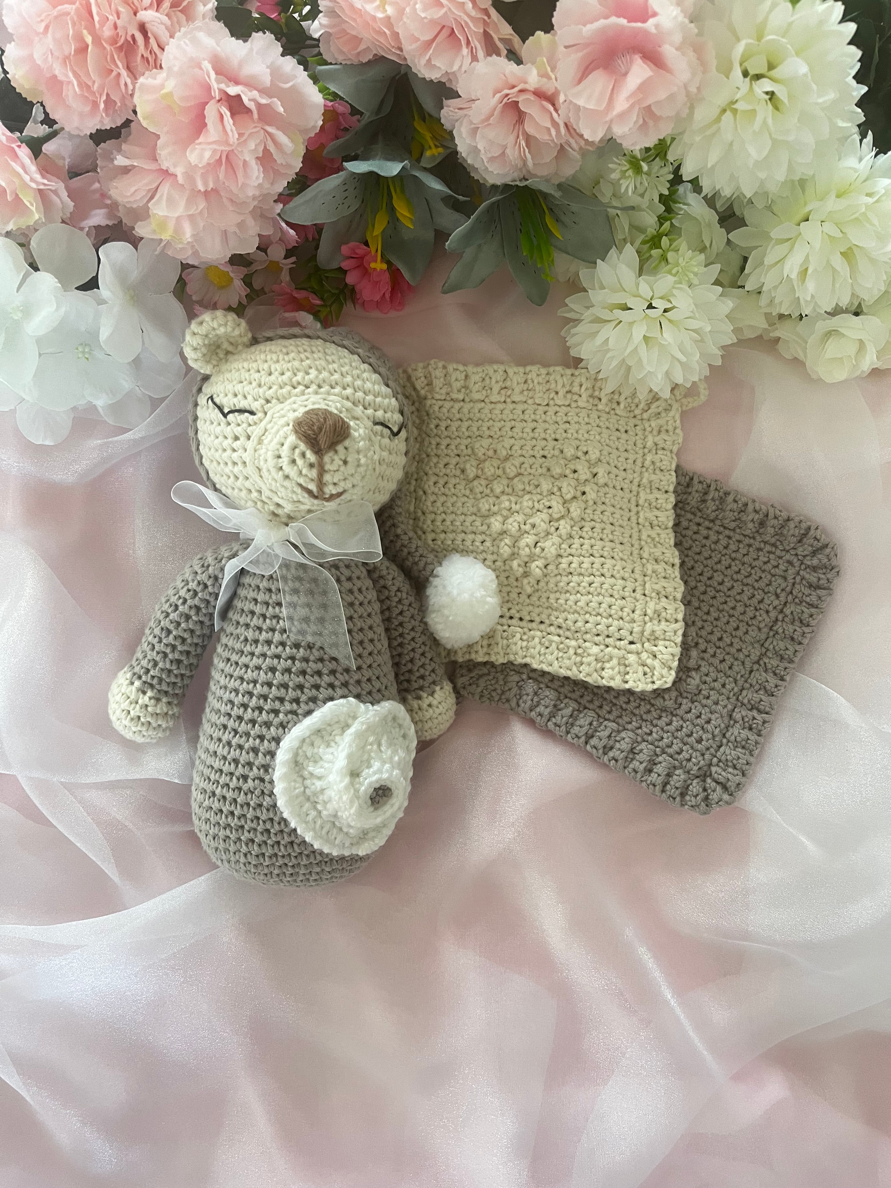 Handmade Crochet Teddy Bear Gift Set - Crochet Baby Gift Pack