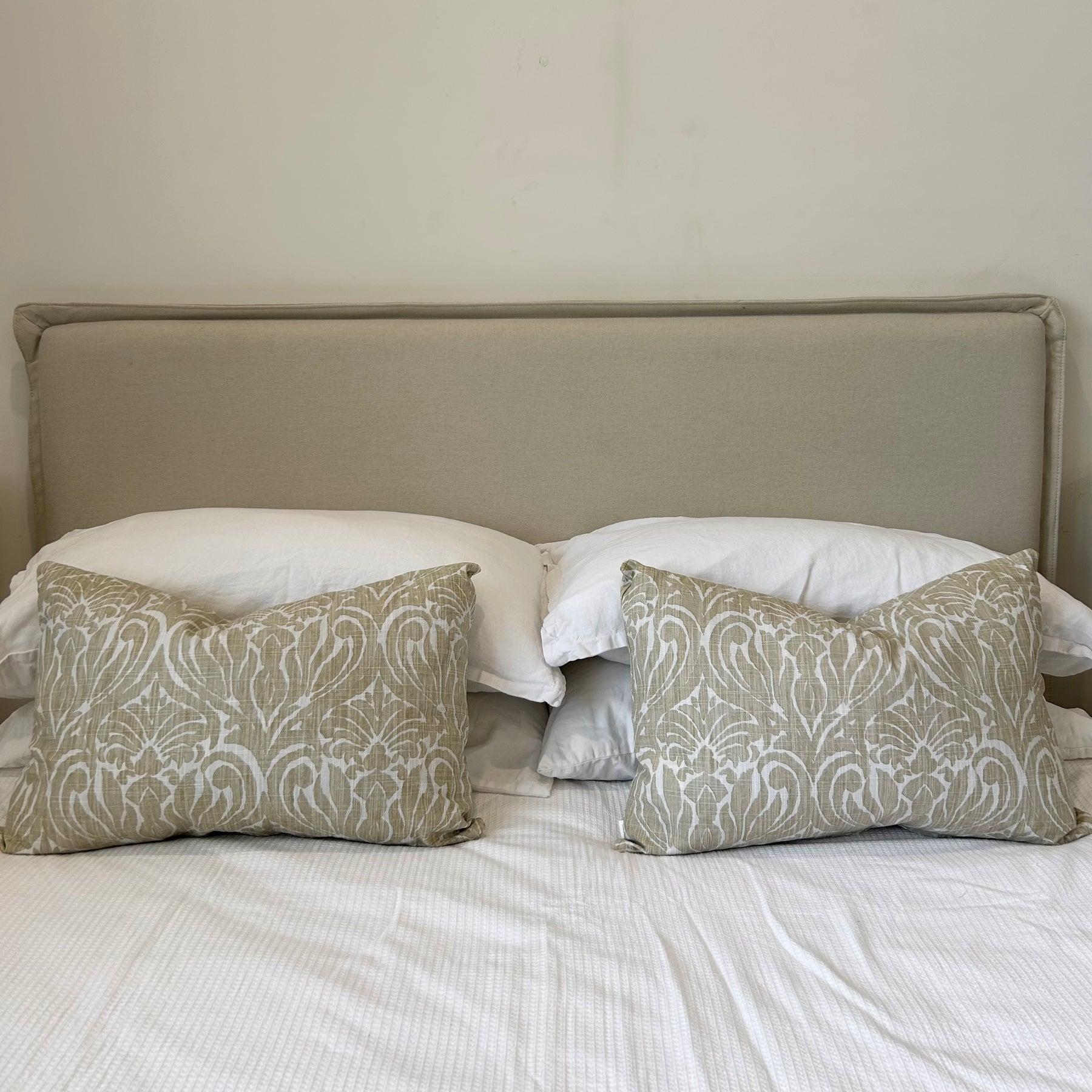 Pair of Rectangular Cushion Covers - Sandy Beige Damask Print