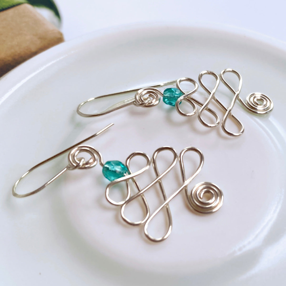 Looping Christmas tree dangle earrings | silver gold copper rose | Festive jewellery