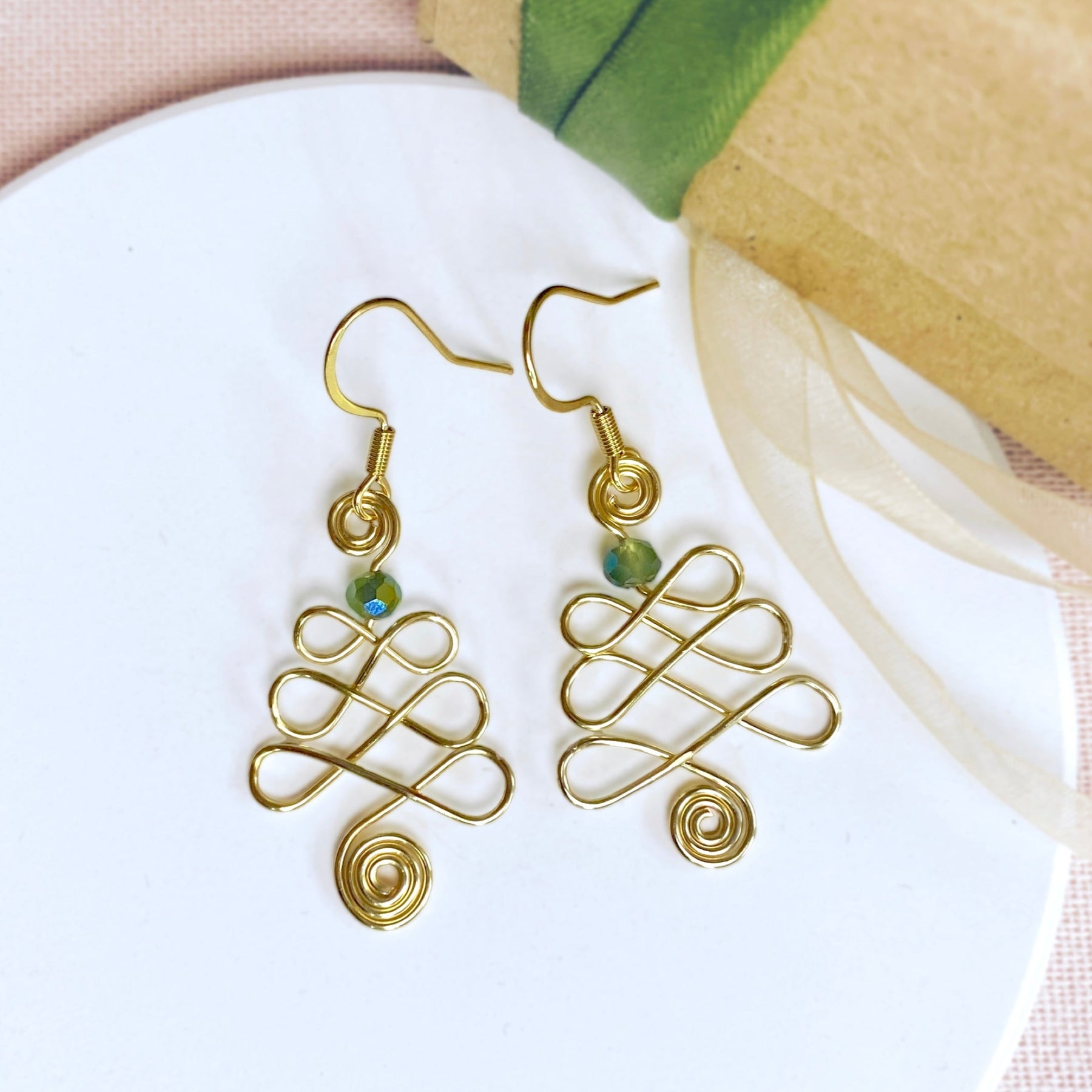 Looping Christmas tree dangle earrings | silver gold copper rose | Festive jewellery