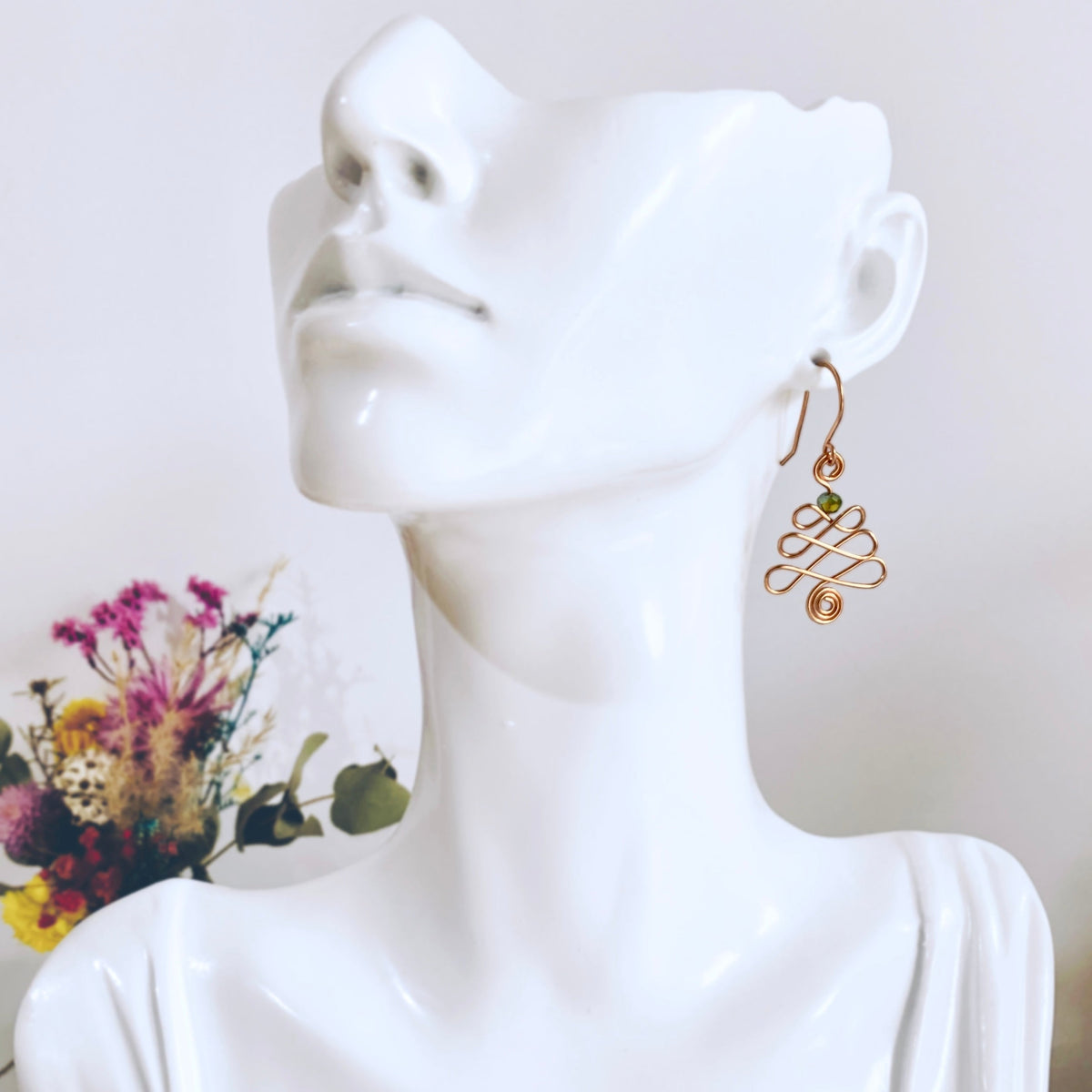 Looping Christmas tree dangle earrings | silver gold copper rose | Festive jewellery