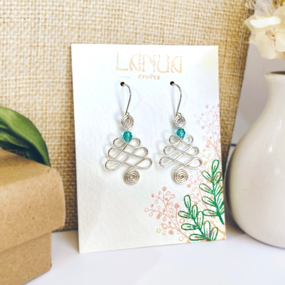 Looping Christmas tree dangle earrings | silver gold copper rose | Festive jewellery