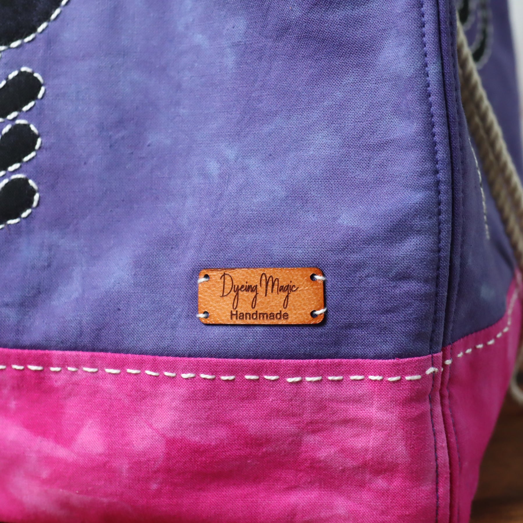 Large Hand Dyed Japanese Style Rice Bag, Komebukuro Bag, Navy and Fuchsia