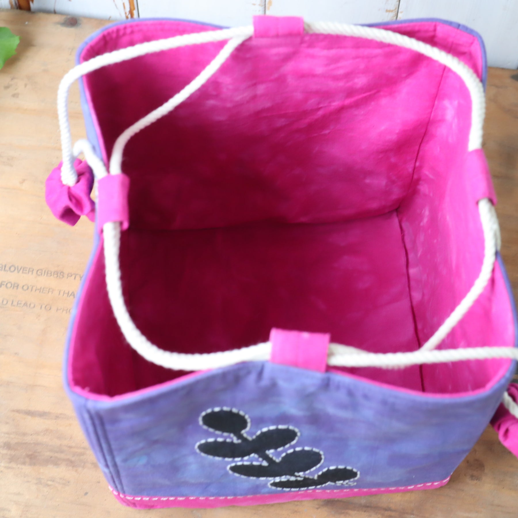 Large Hand Dyed Japanese Style Rice Bag, Komebukuro Bag, Navy and Fuchsia