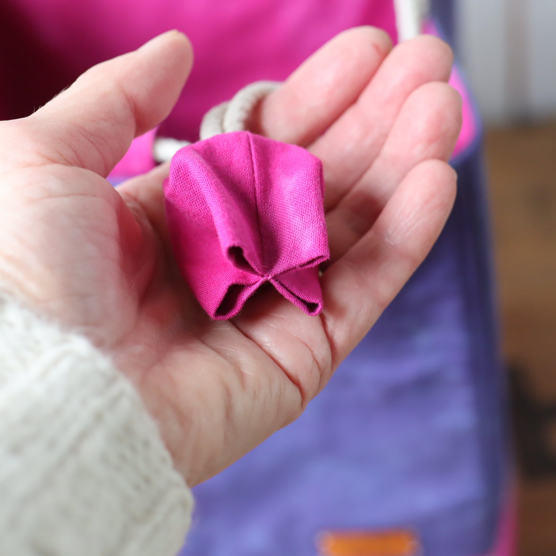 Large Hand Dyed Japanese Style Rice Bag, Komebukuro Bag, Navy and Fuchsia
