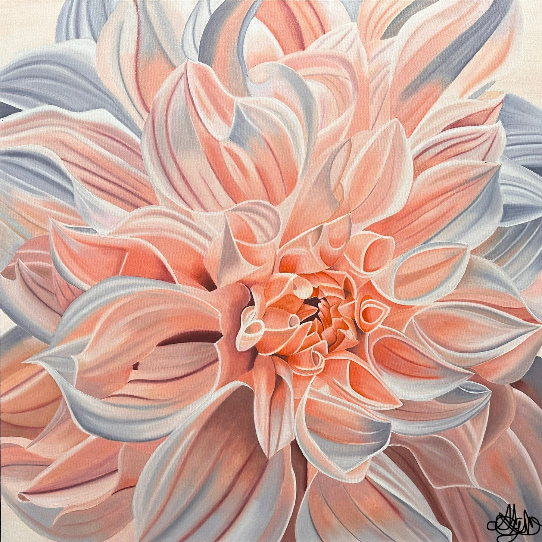 SALE - Dahlia Flower Painting - Hand Painted - Oil Painting