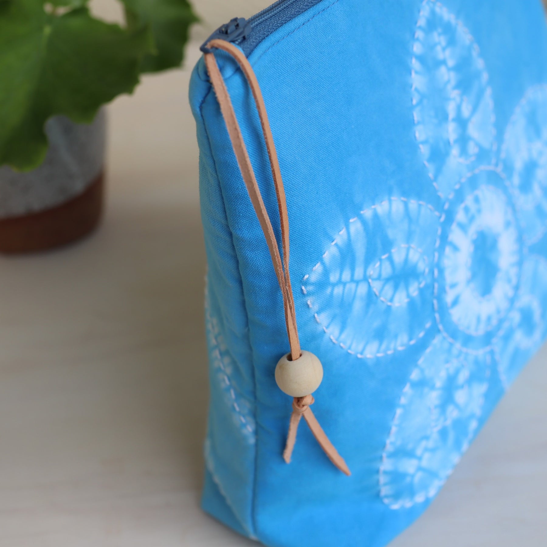 Shibori Dyed Zipper Bag, Blue