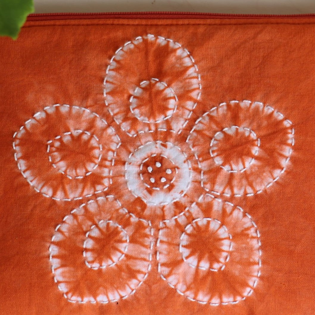Shibori dyed small zipper pouch, ochre