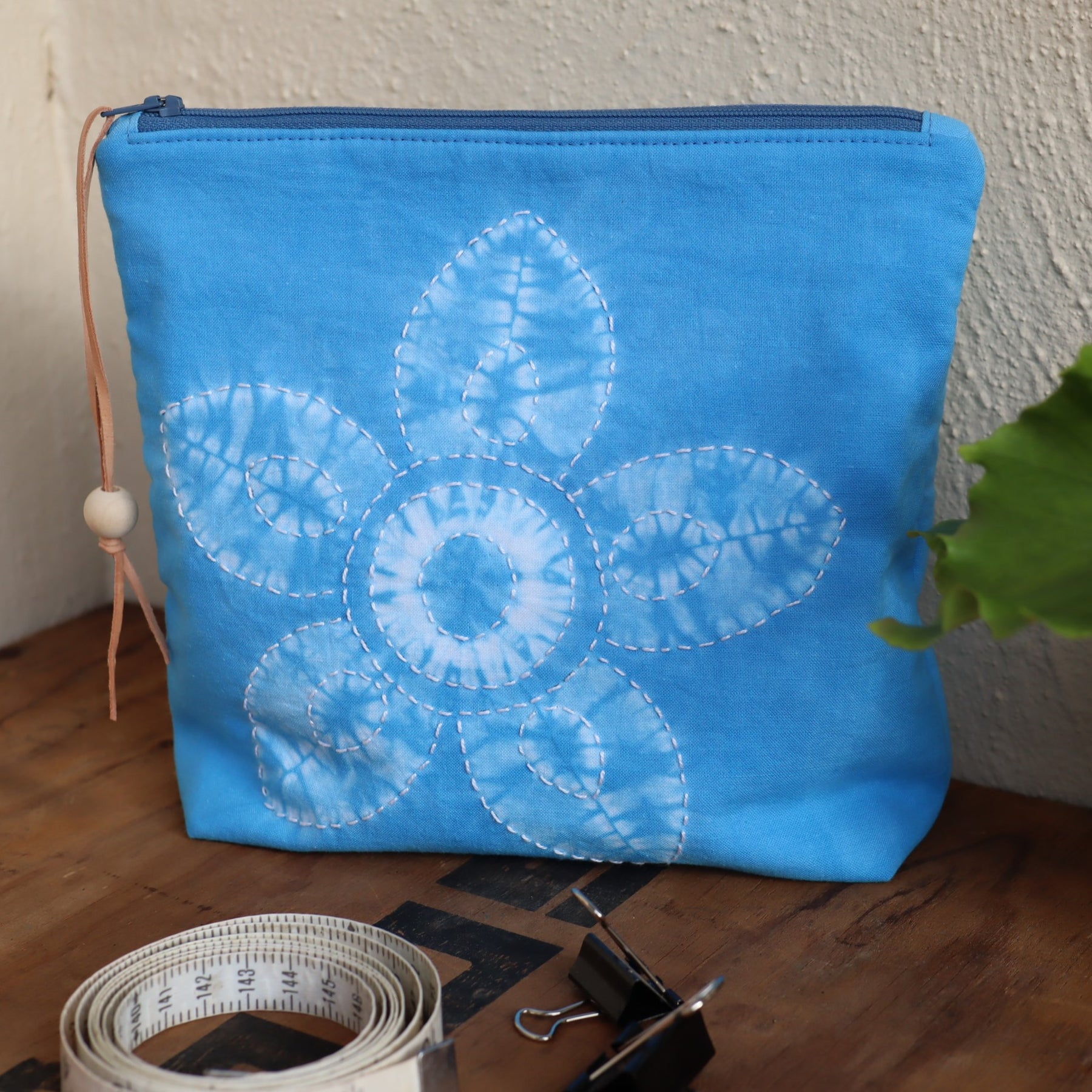 Shibori Dyed Zipper Bag, Blue