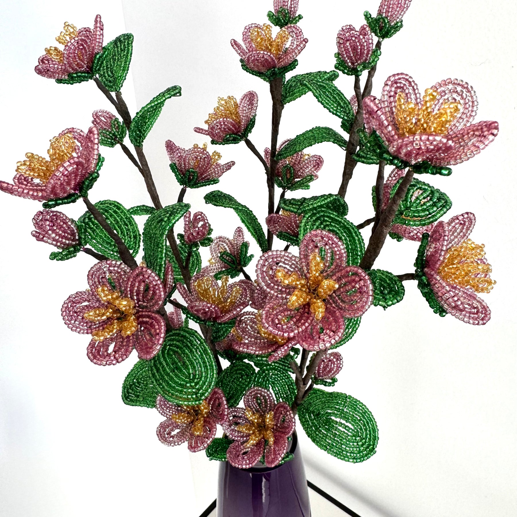 French-beaded Pink Apple Blossoms flowers