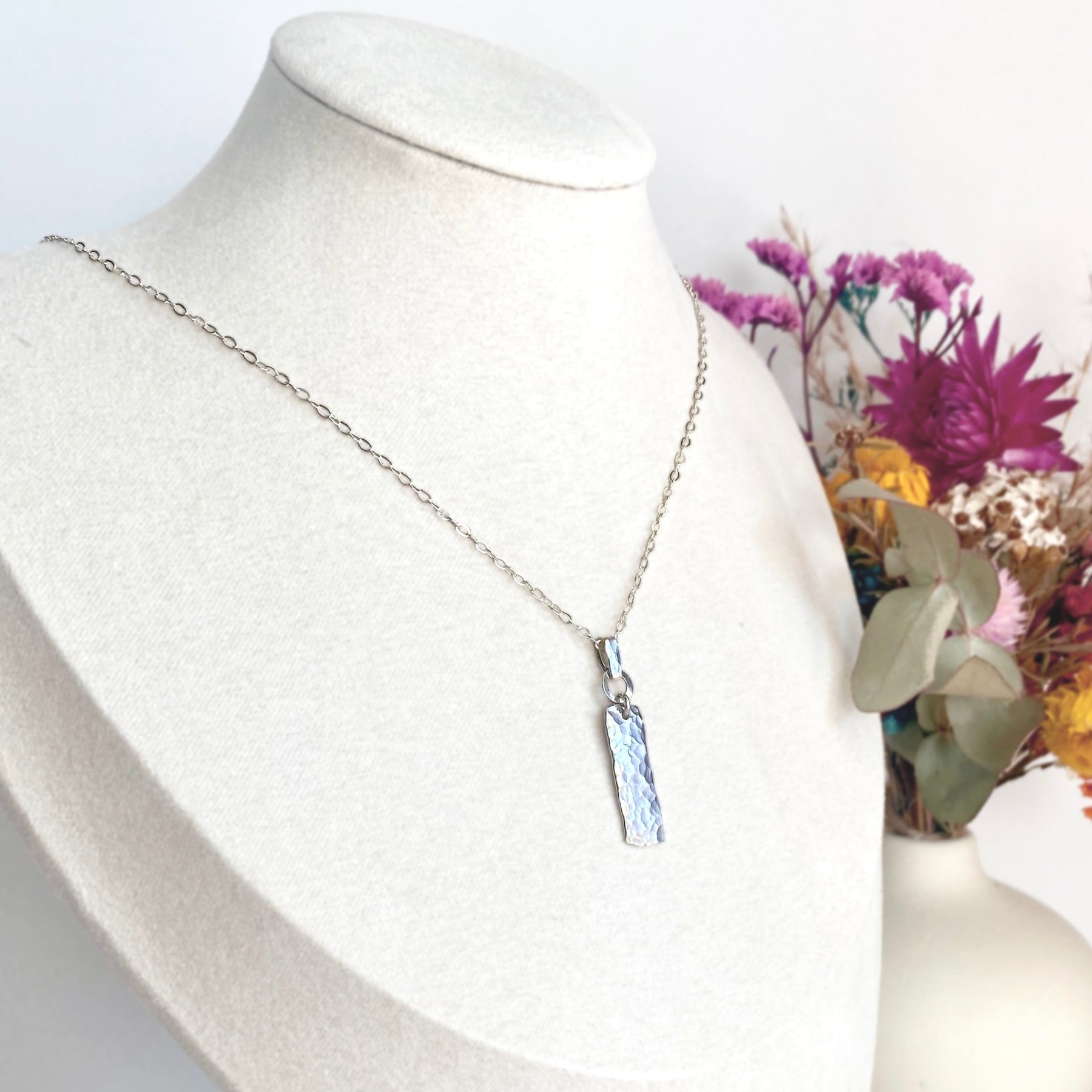 Dimpled silver pendant | Chain necklace | Sterling silver