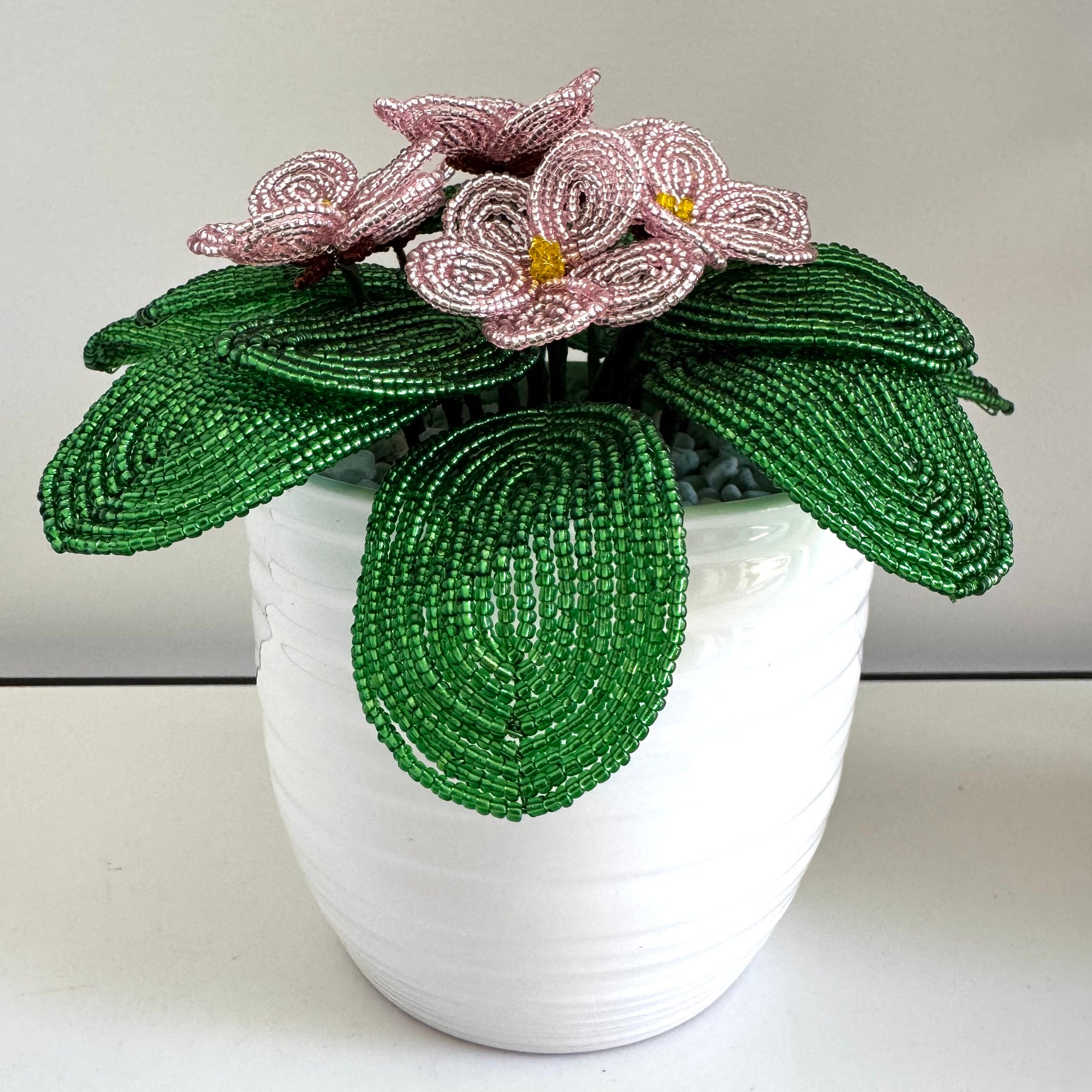 French-beaded potted pink African Violet