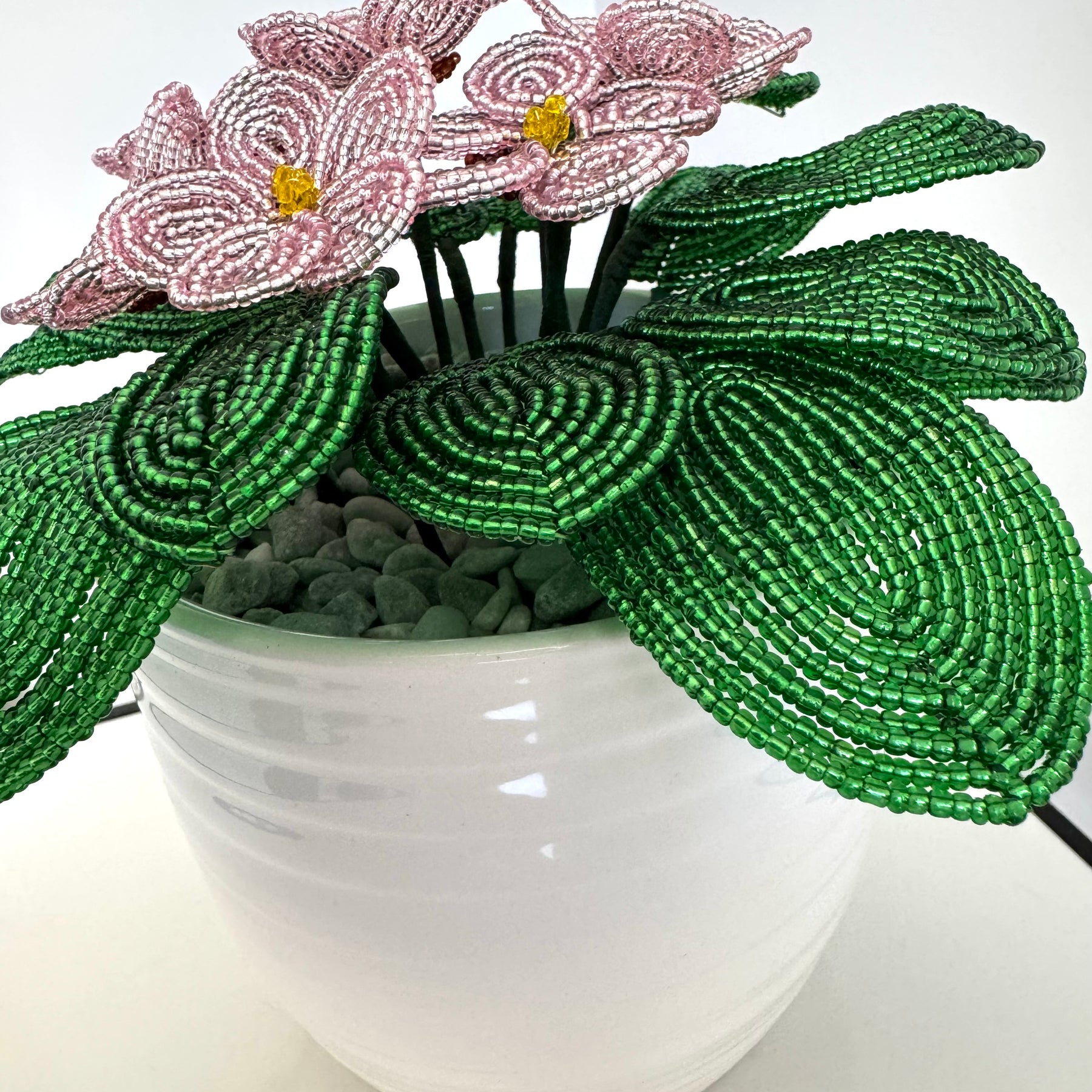 French-beaded potted pink African Violet