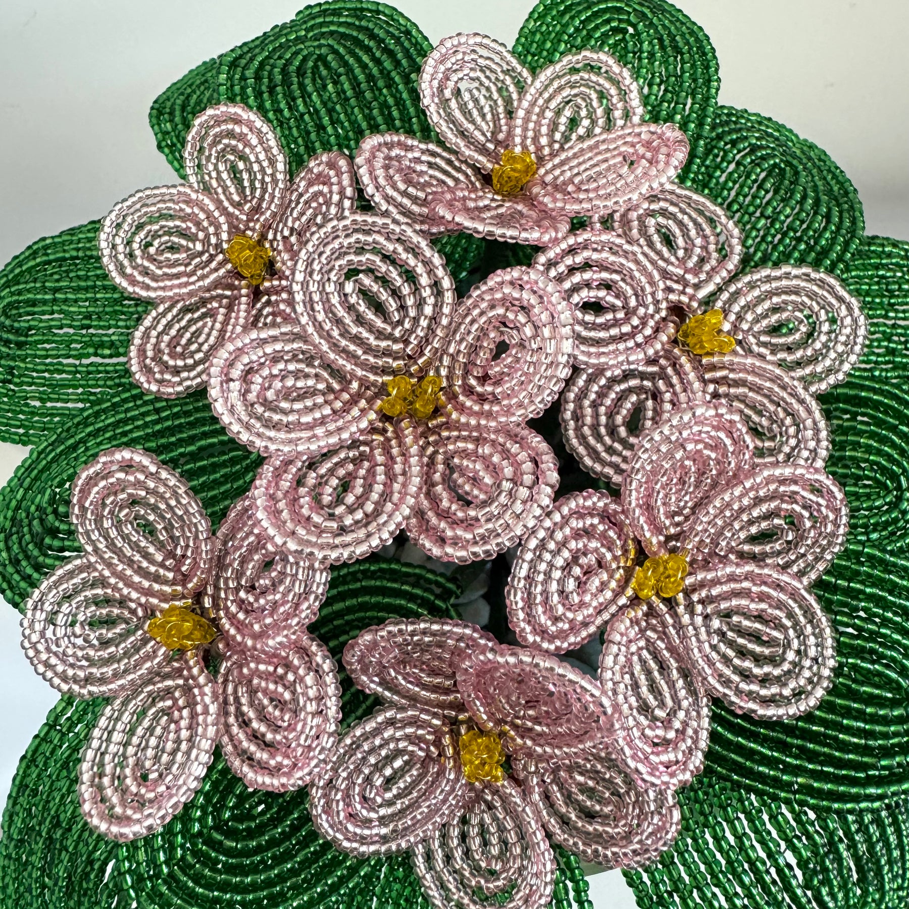 French-beaded potted pink African Violet