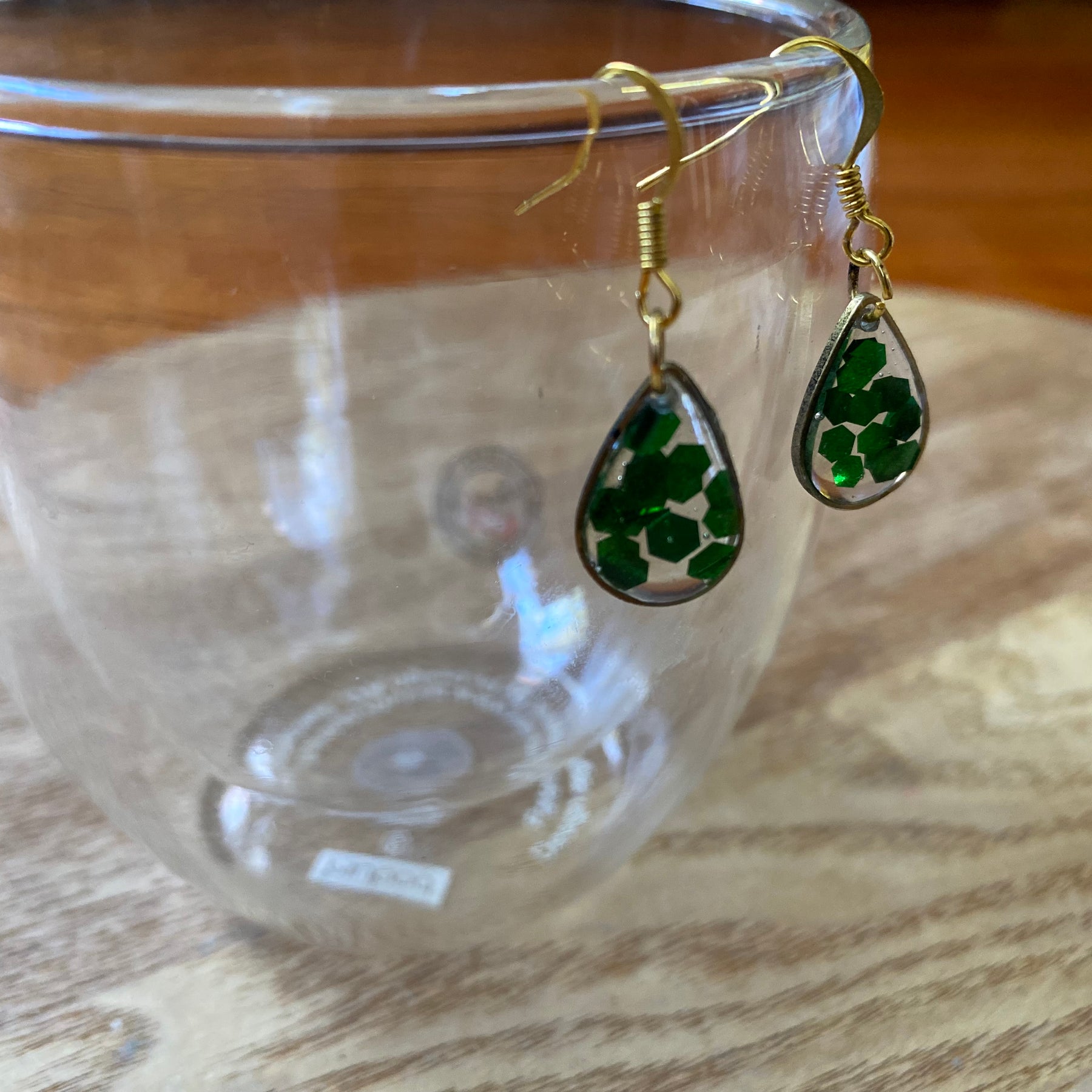 Green resin earrings