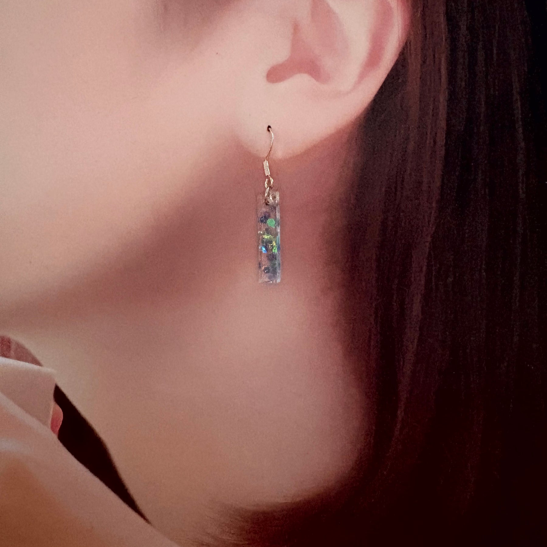 Rectangle Resin Earrings blue & yellow