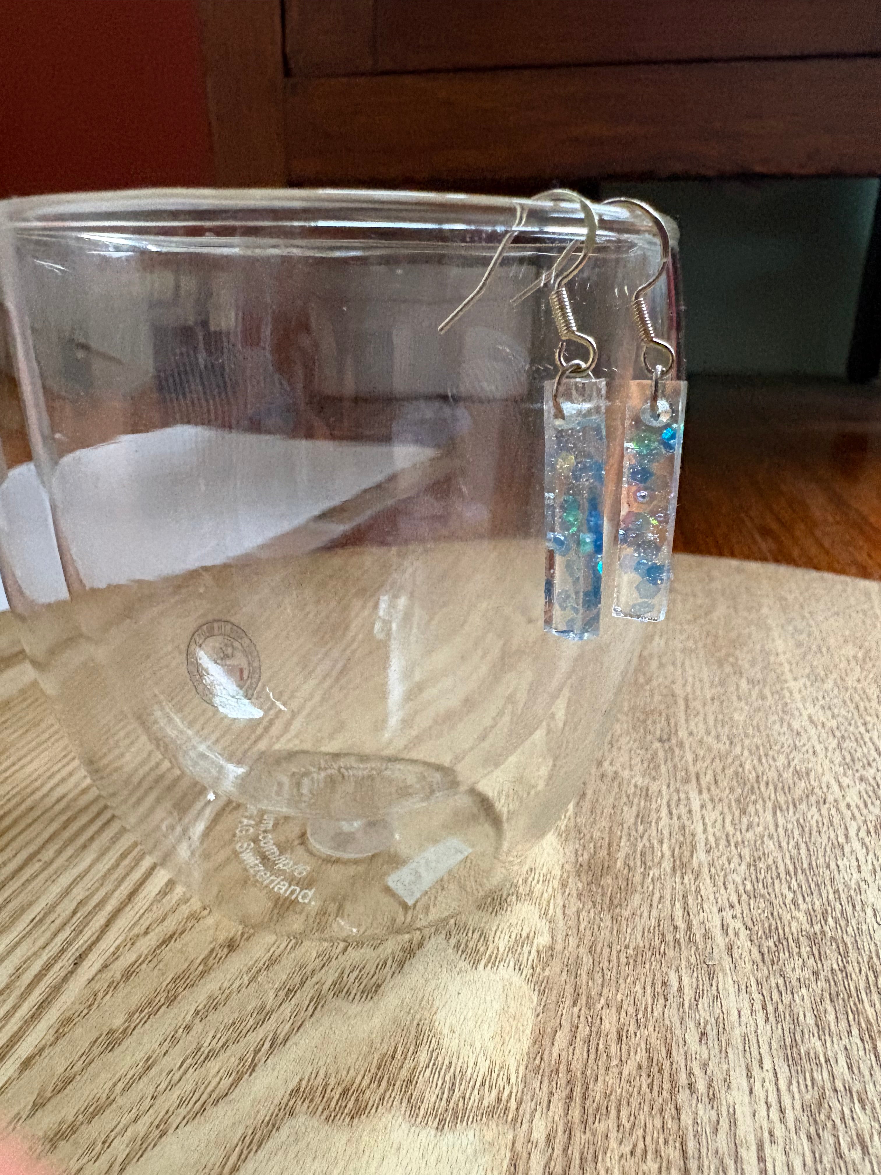 Resin earrings blue & yellow