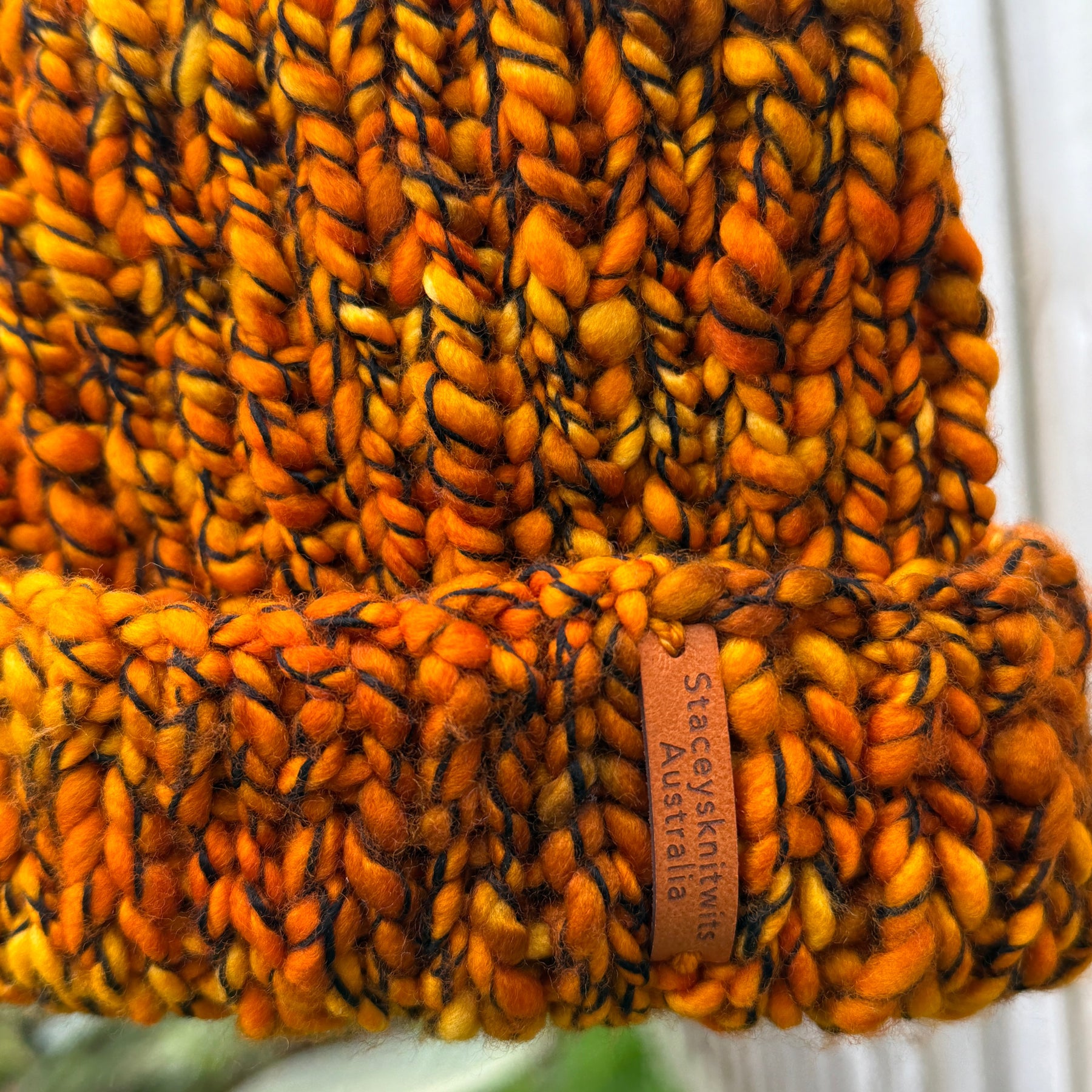 Mustard Orange Beanie, Merino PomPom Unisex Beanie