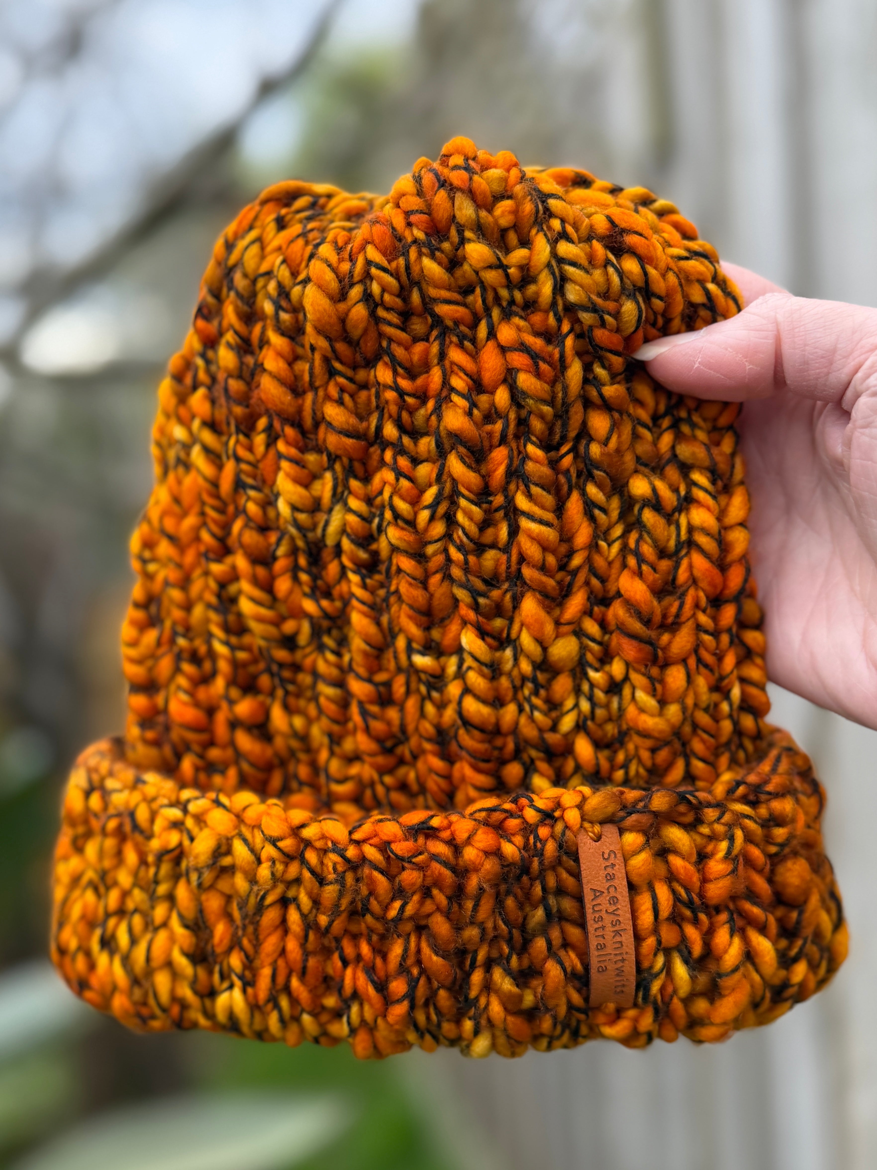 Mustard Orange Beanie, Merino PomPom Unisex Beanie