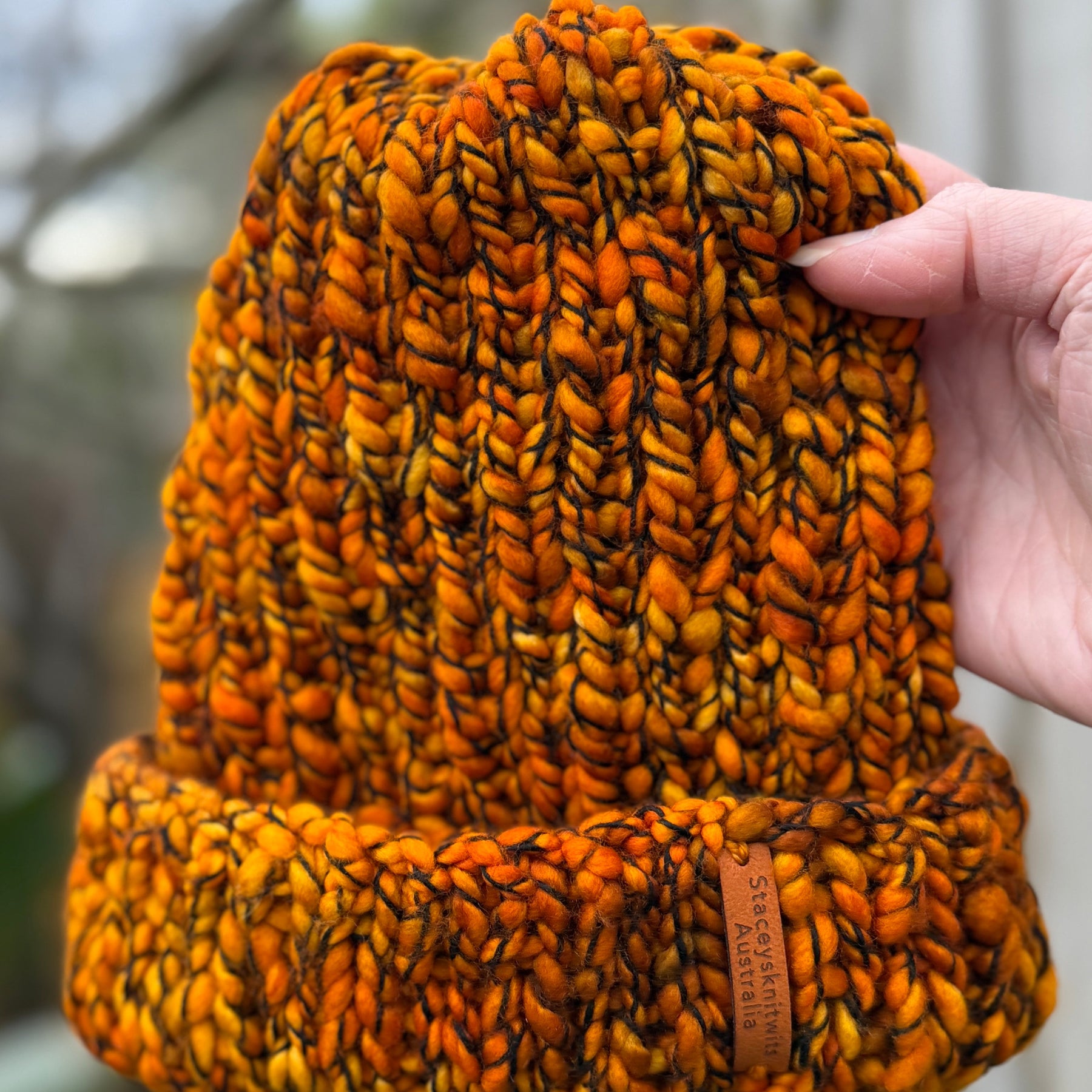 Mustard Orange Beanie, Merino PomPom Unisex Beanie