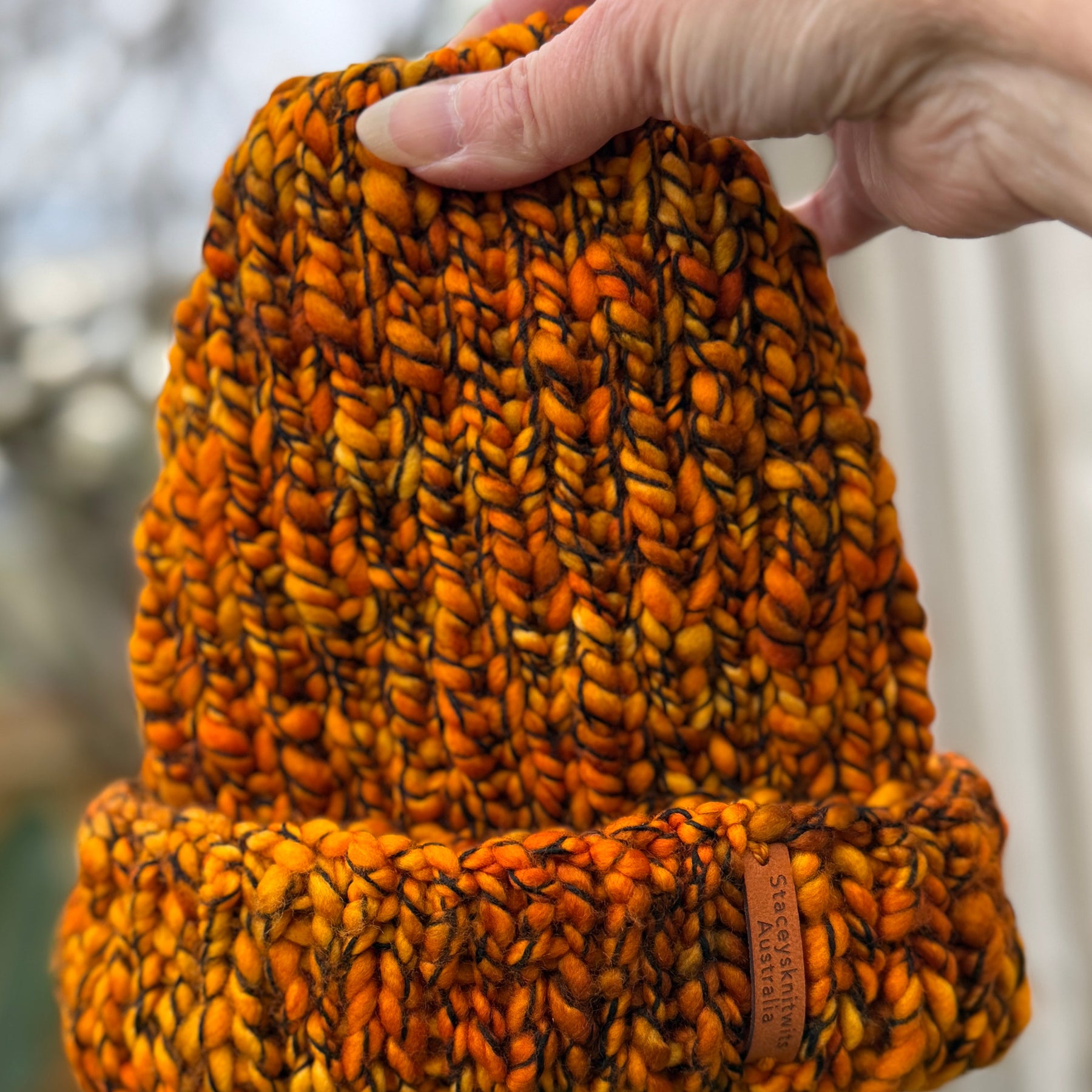 Mustard Orange Beanie, Merino PomPom Unisex Beanie