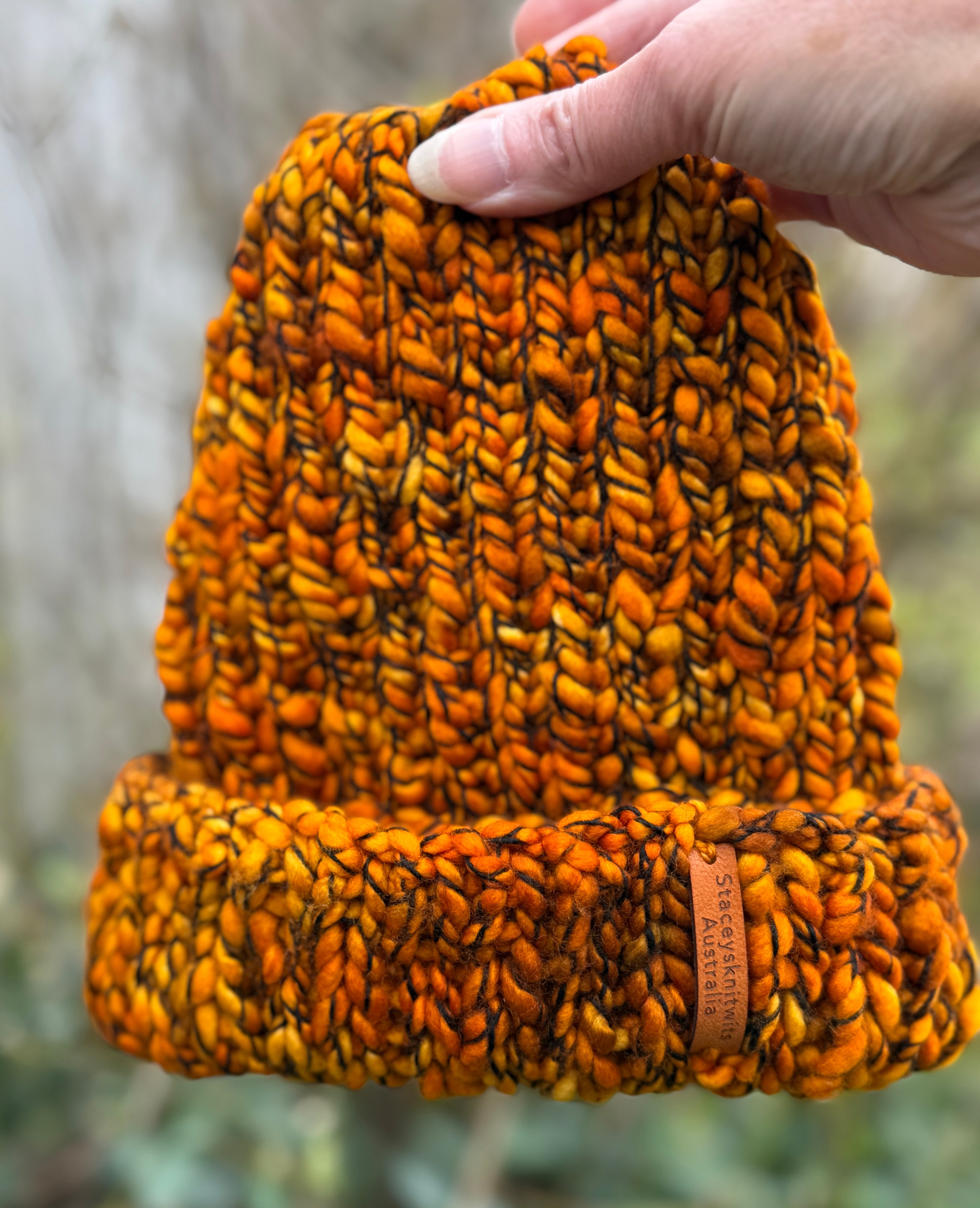 Mustard Orange Beanie, Merino PomPom Unisex Beanie